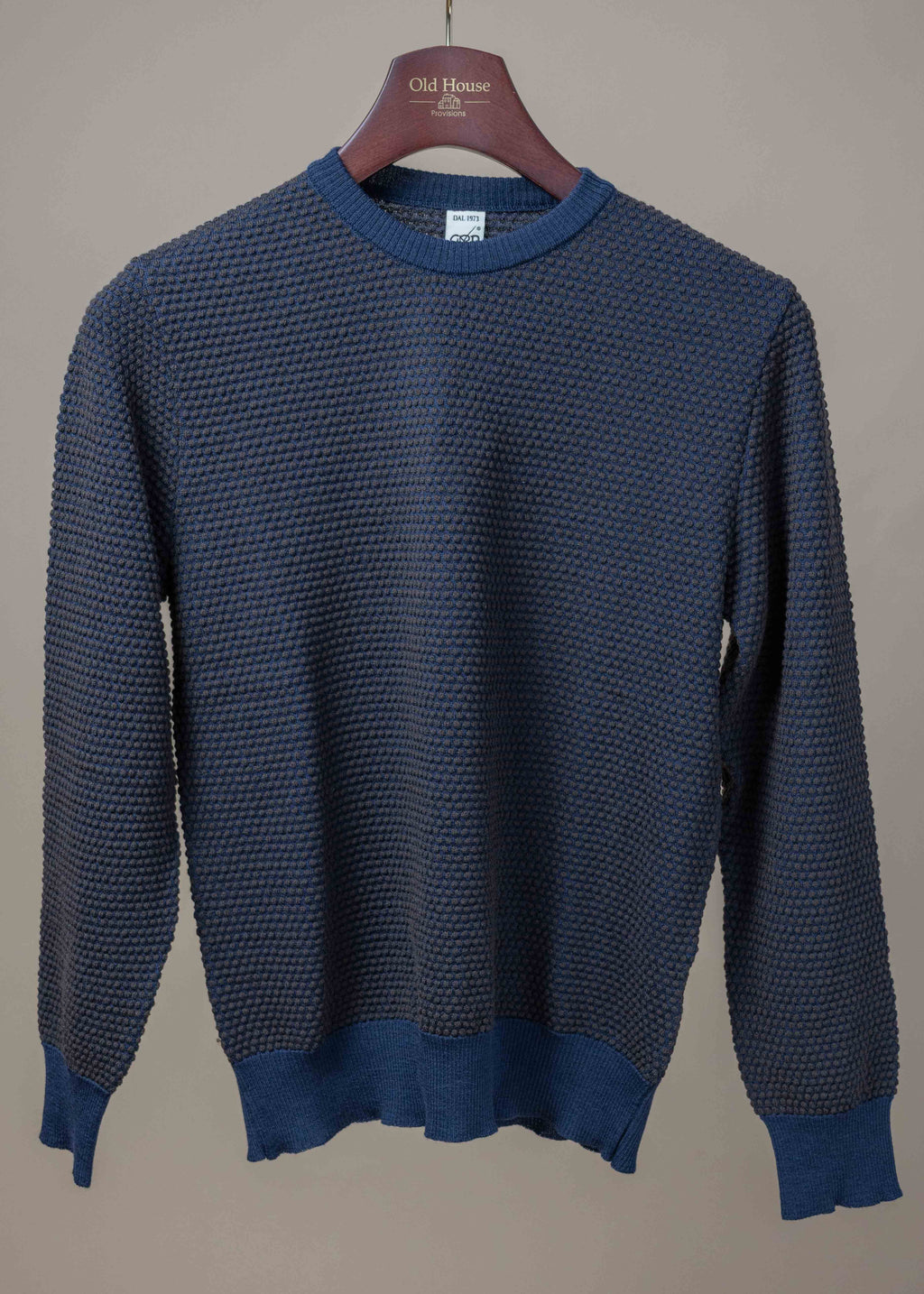 Bubble-knit Wool Sweater - Blue/Brown