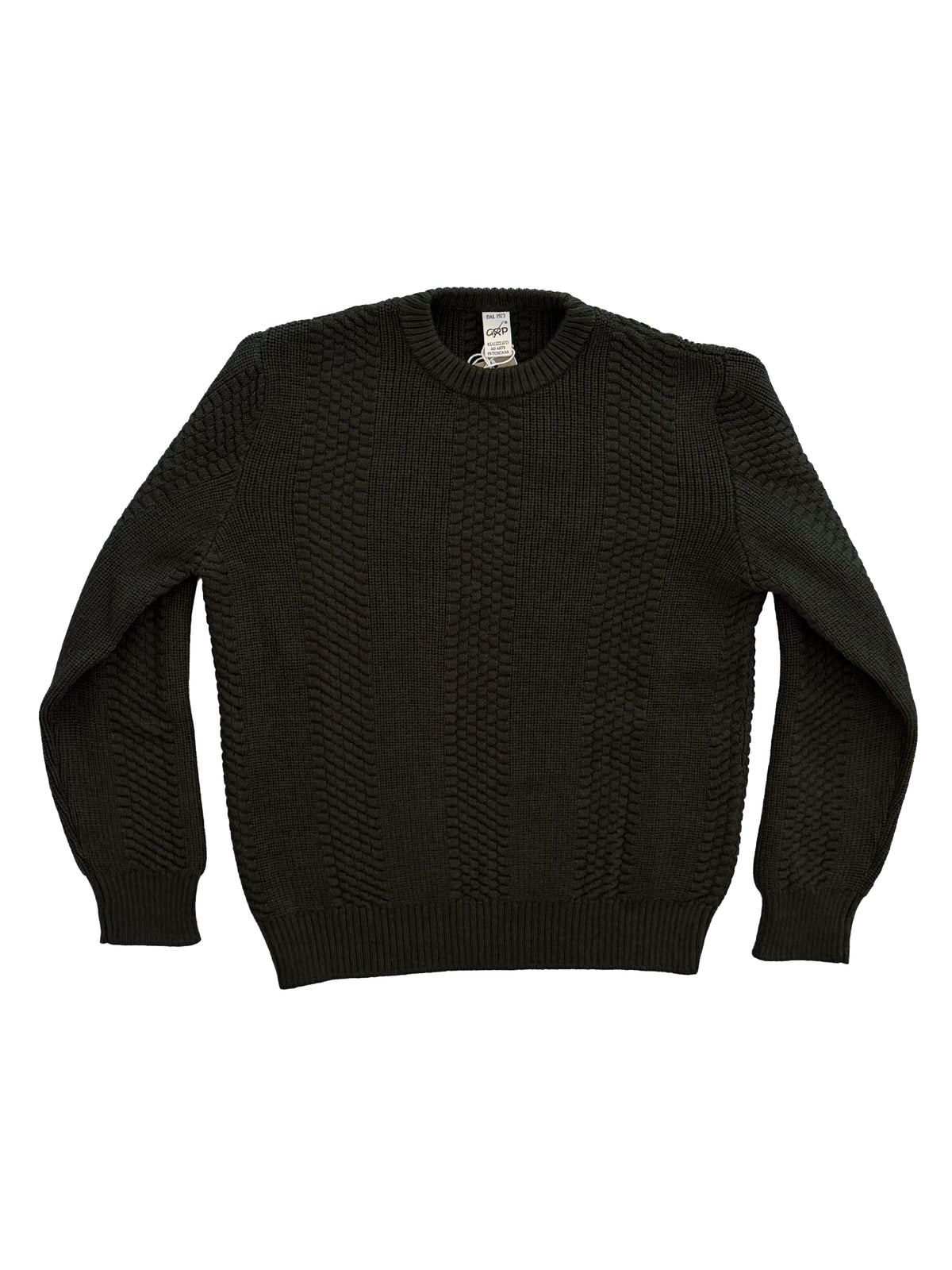 Merino Ribbed "Striped" Crewneck Sweater - Dark Green