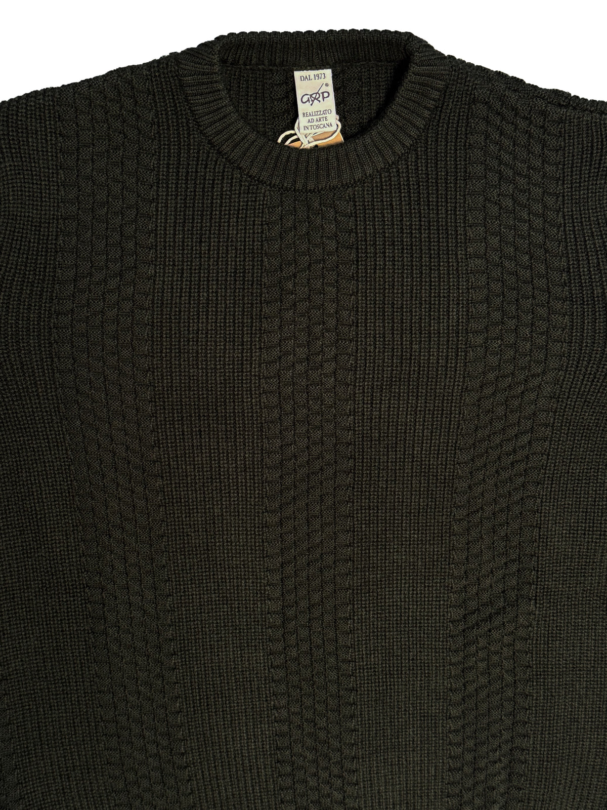 Merino Ribbed "Striped" Crewneck Sweater - Dark Green