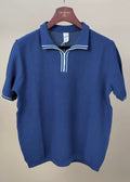 Ribbed Accent Polo - Blue/White