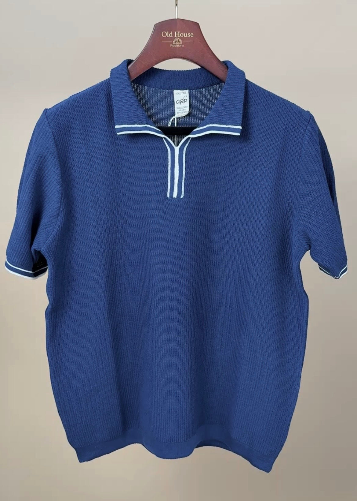 Ribbed Accent Polo - Blue/White