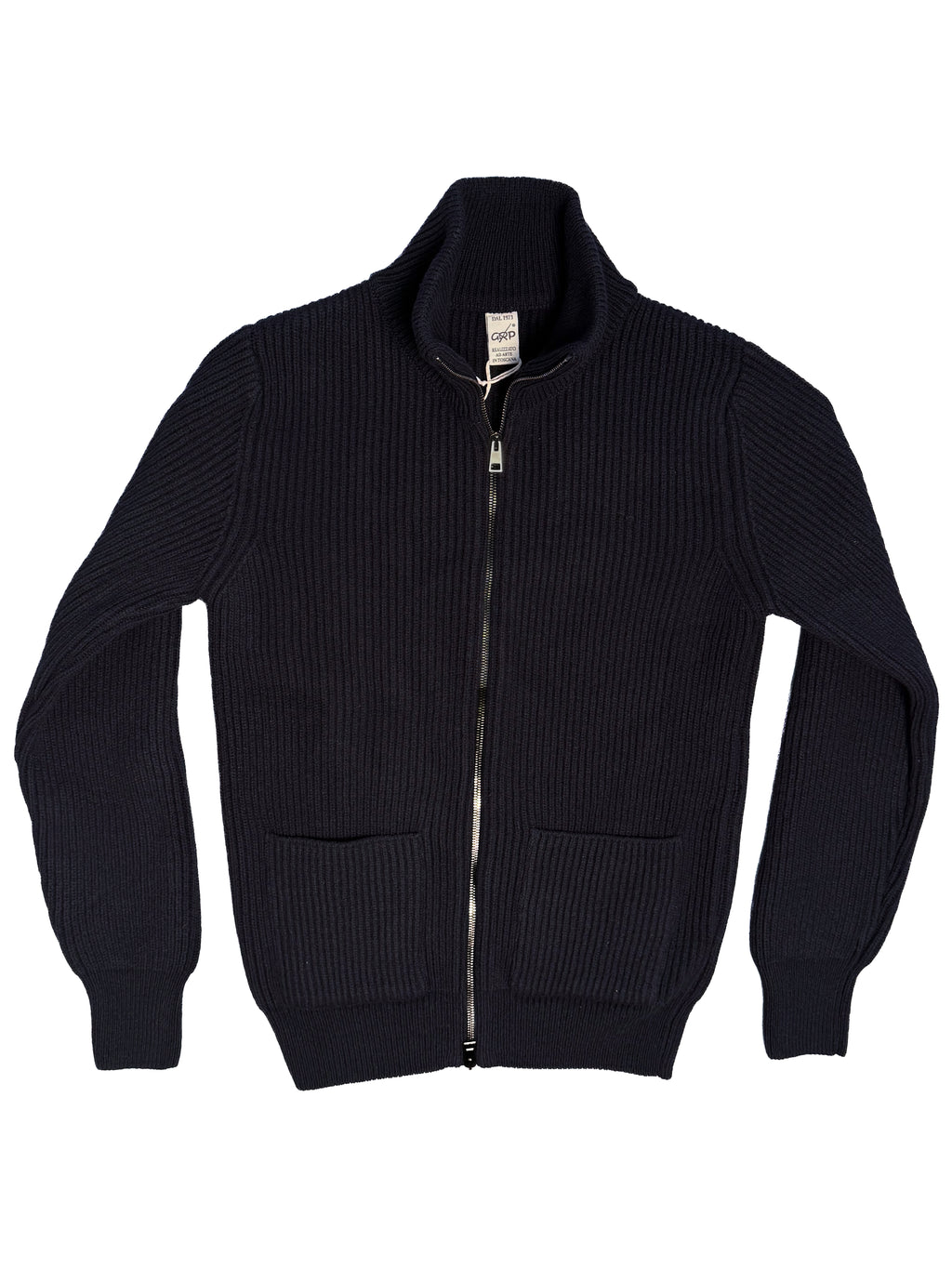 Wool Cashmere Ribbed Knitted Zip Jacket - Navy
