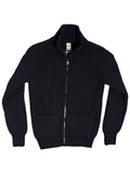 Wool Cashmere Ribbed Knitted Zip Jacket - Navy