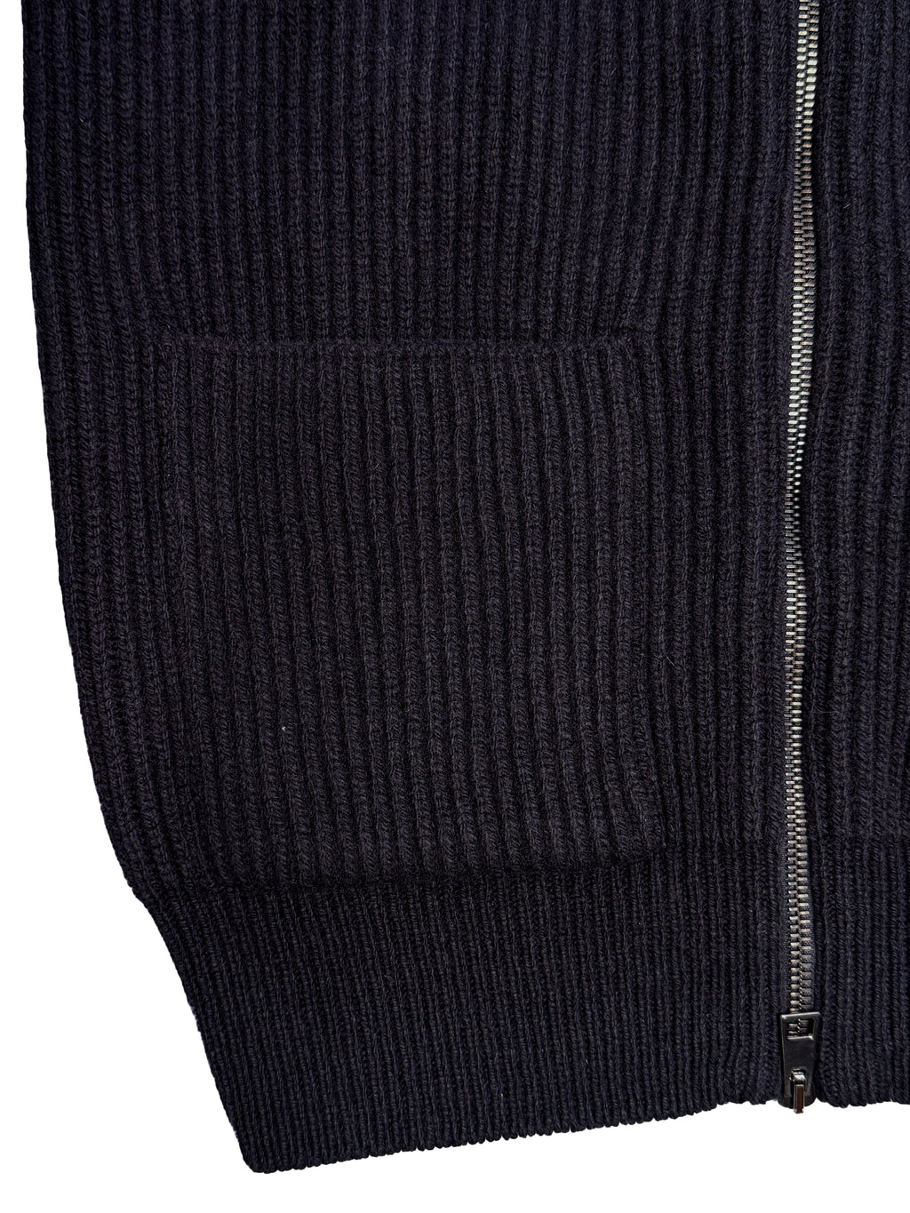 Wool Cashmere Ribbed Knitted Zip Jacket - Navy