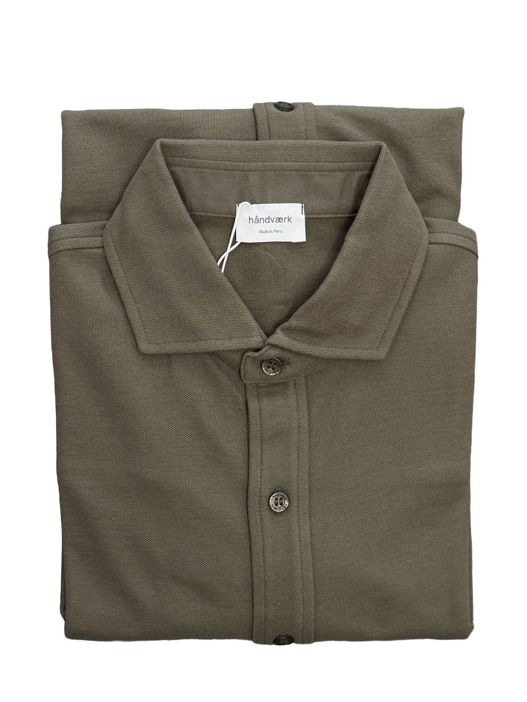 Long-Sleeve Full-Placket Pique Shirt - Olive Night