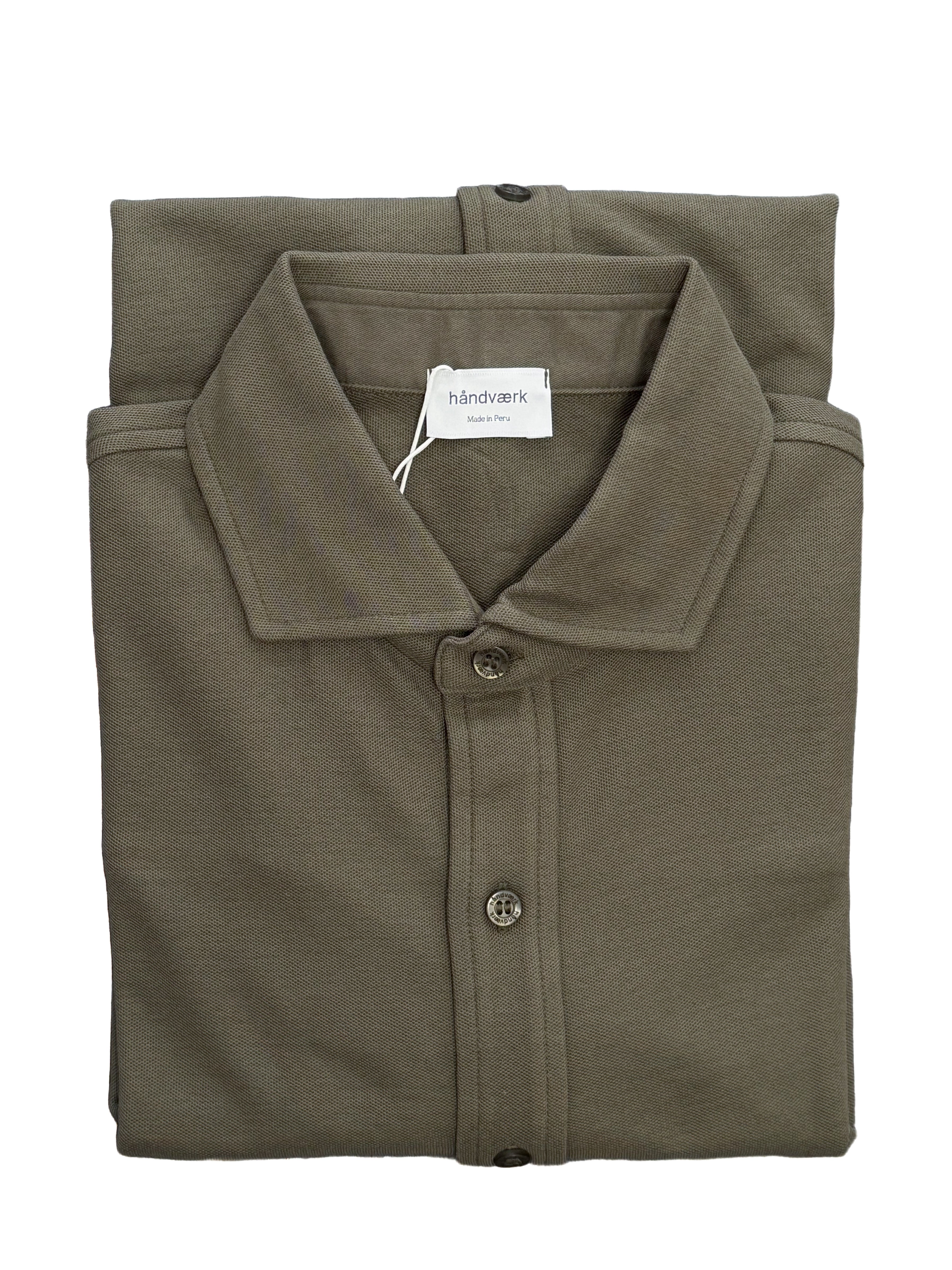 Long-Sleeve Full-Placket Pique Shirt - Olive Night