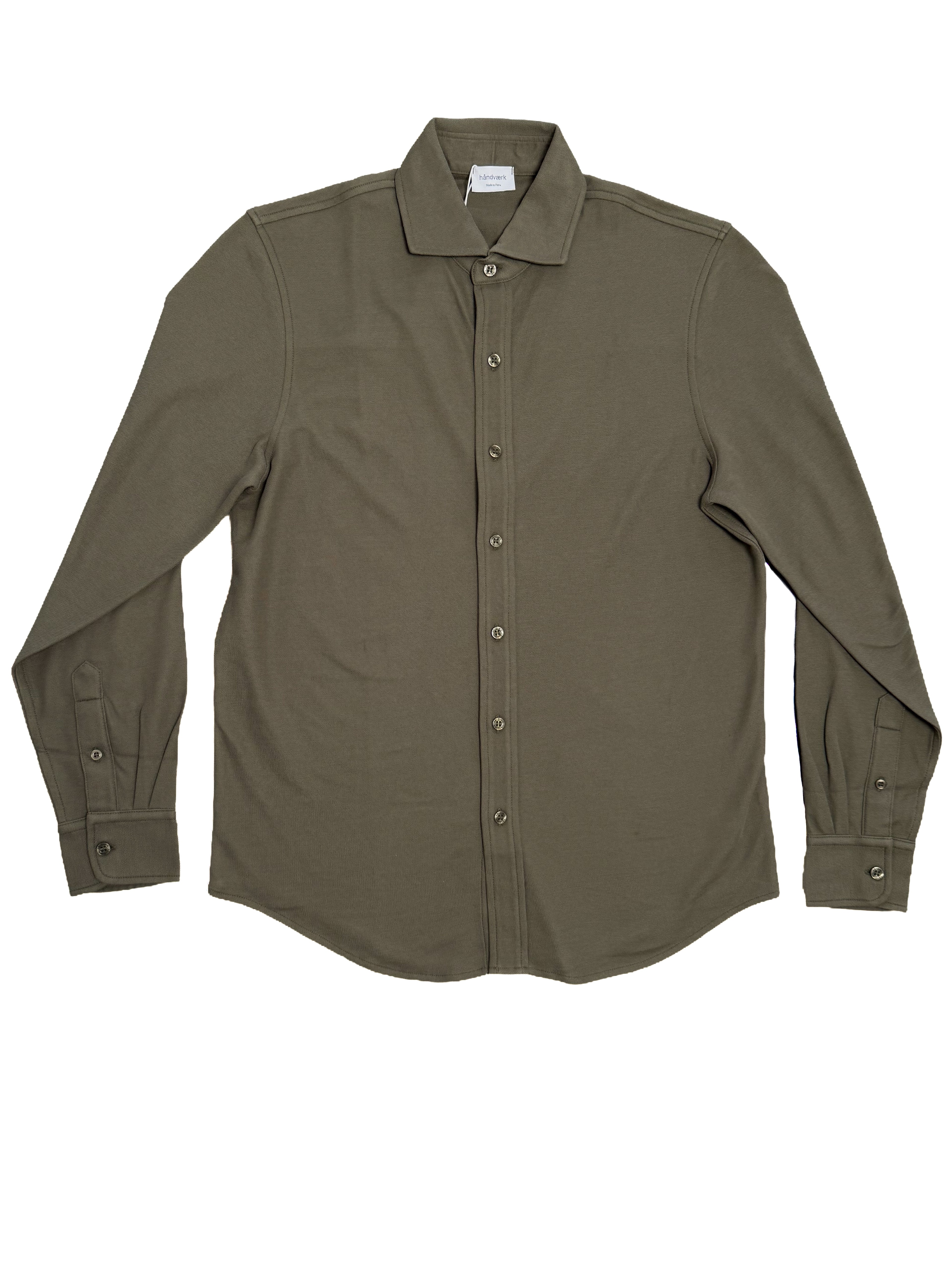 Long-Sleeve Full-Placket Pique Shirt - Olive Night