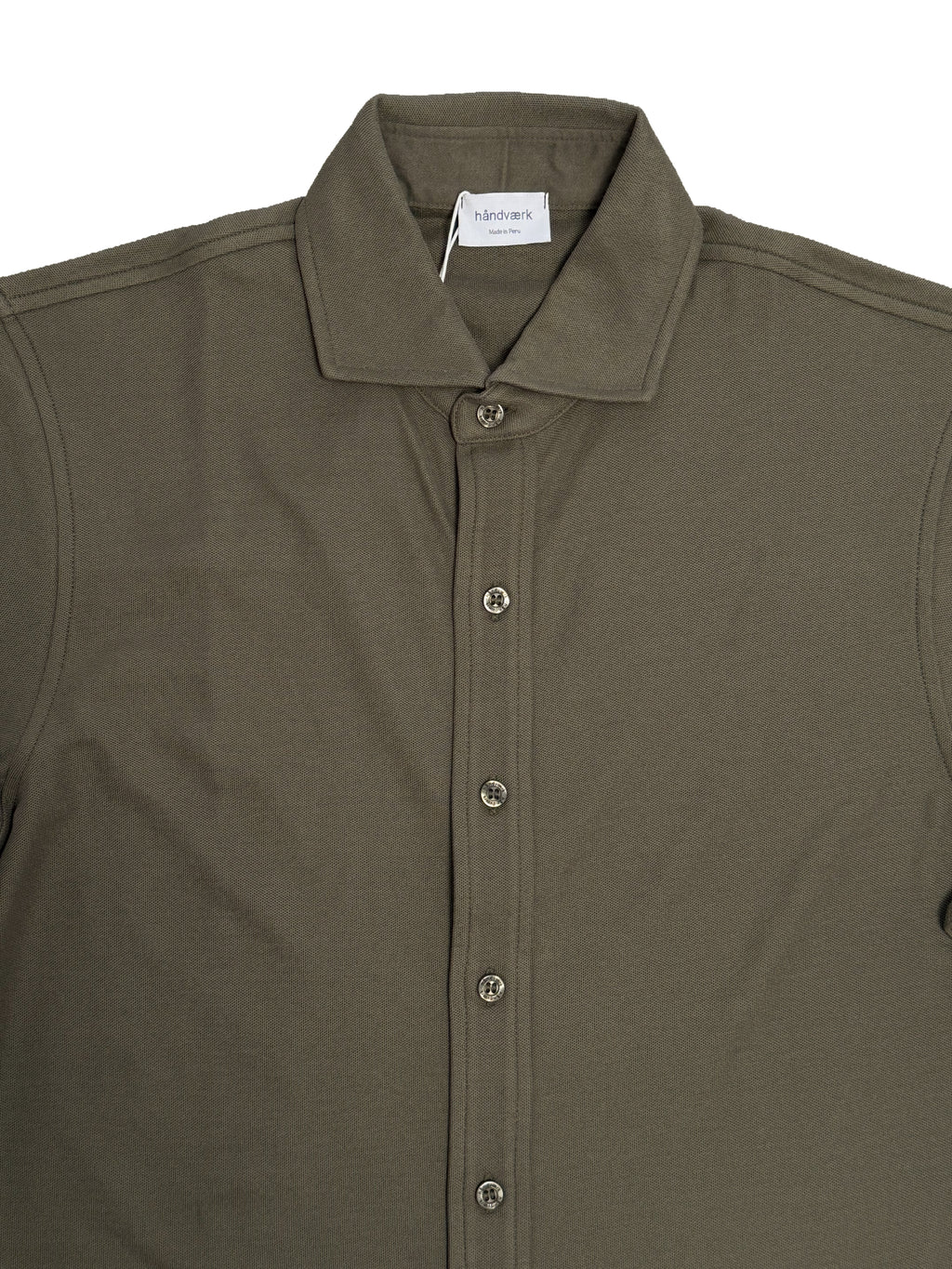 Long-Sleeve Full-Placket Pique Shirt - Olive Night