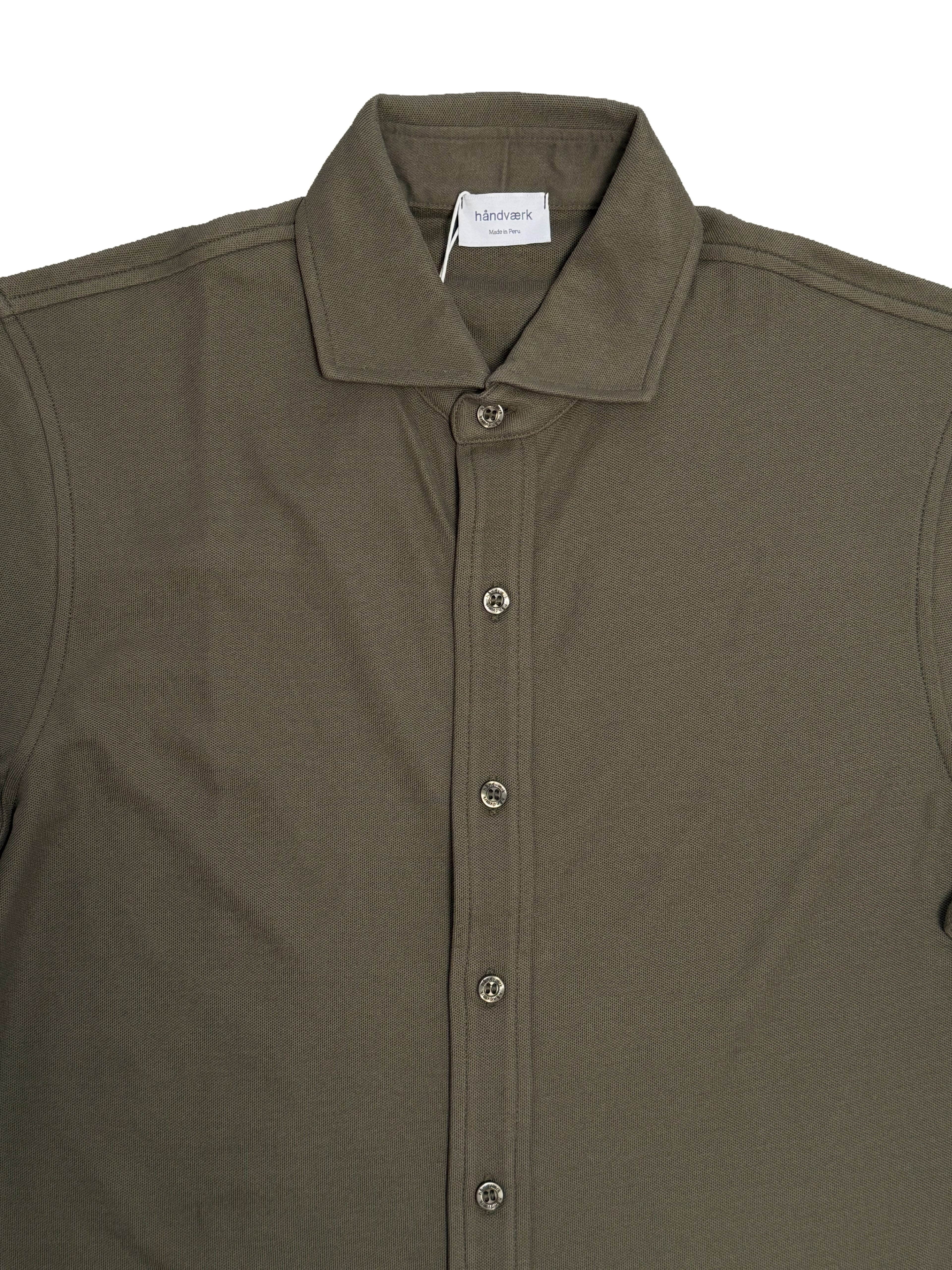 Long-Sleeve Full-Placket Pique Shirt - Olive Night