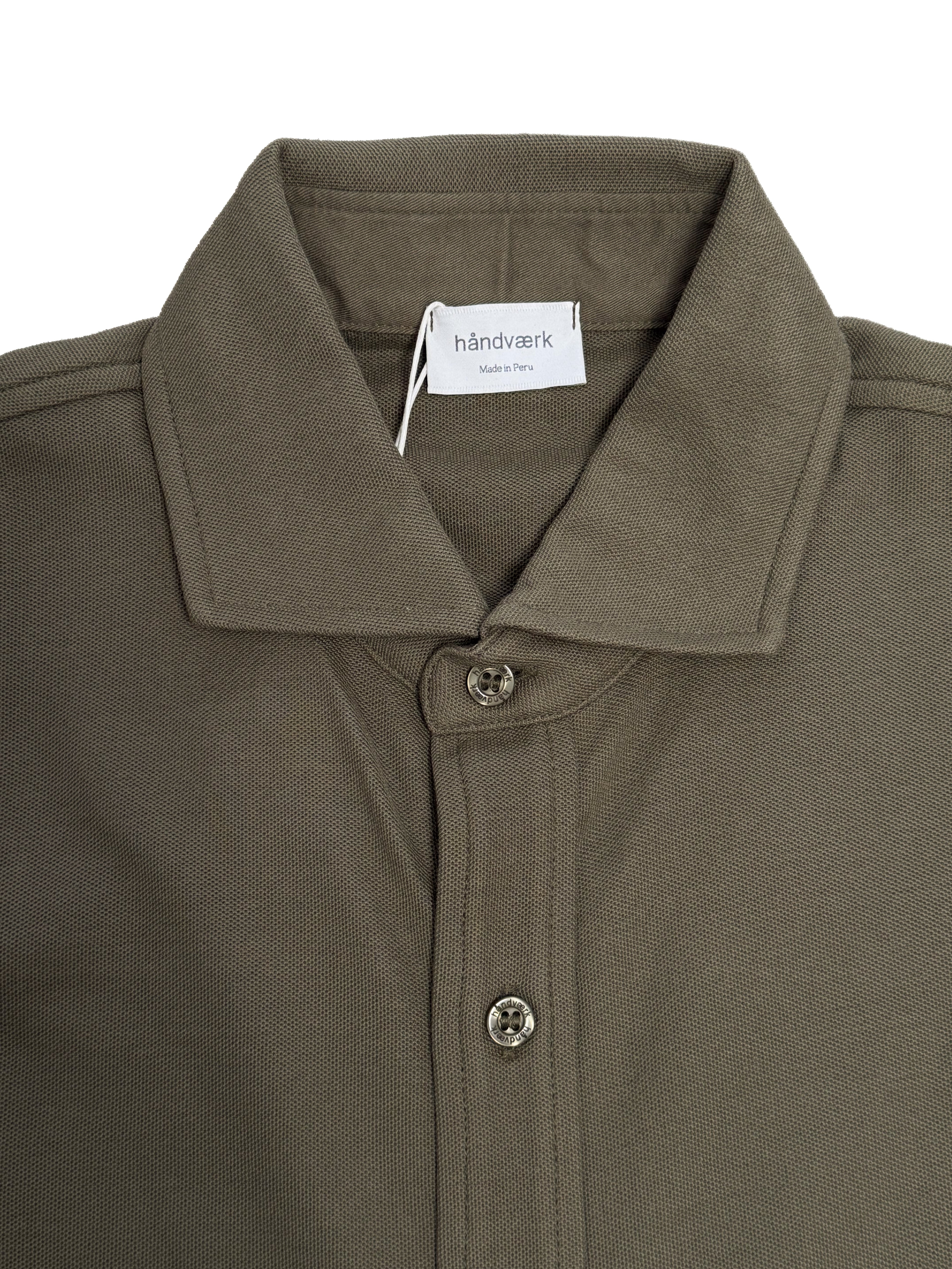 Long-Sleeve Full-Placket Pique Shirt - Olive Night