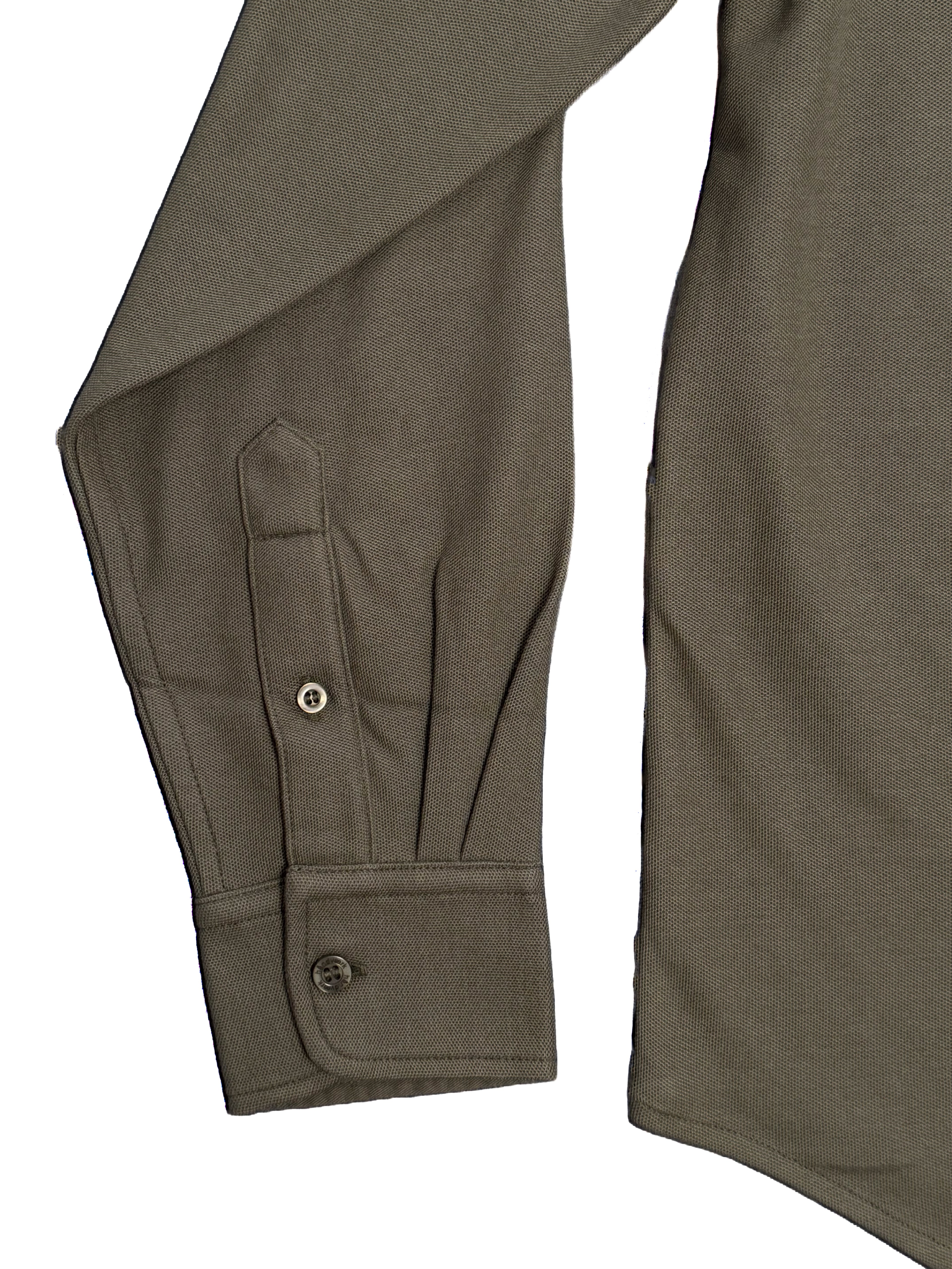 Long-Sleeve Full-Placket Pique Shirt - Olive Night