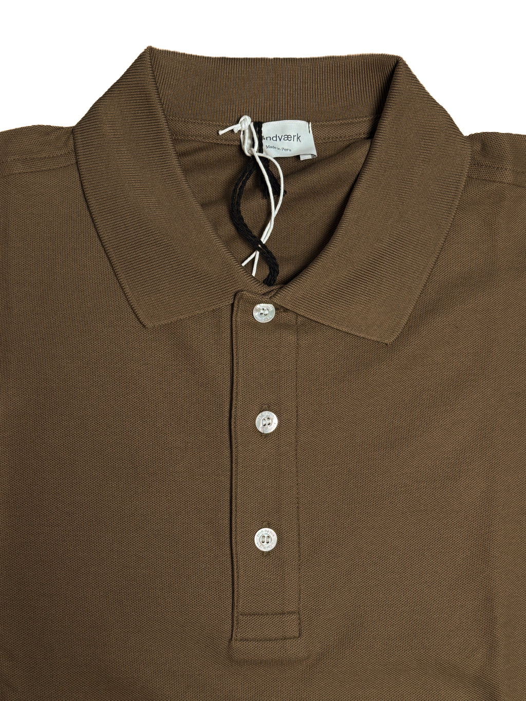 Long Sleeve Pique Polo - Walnut