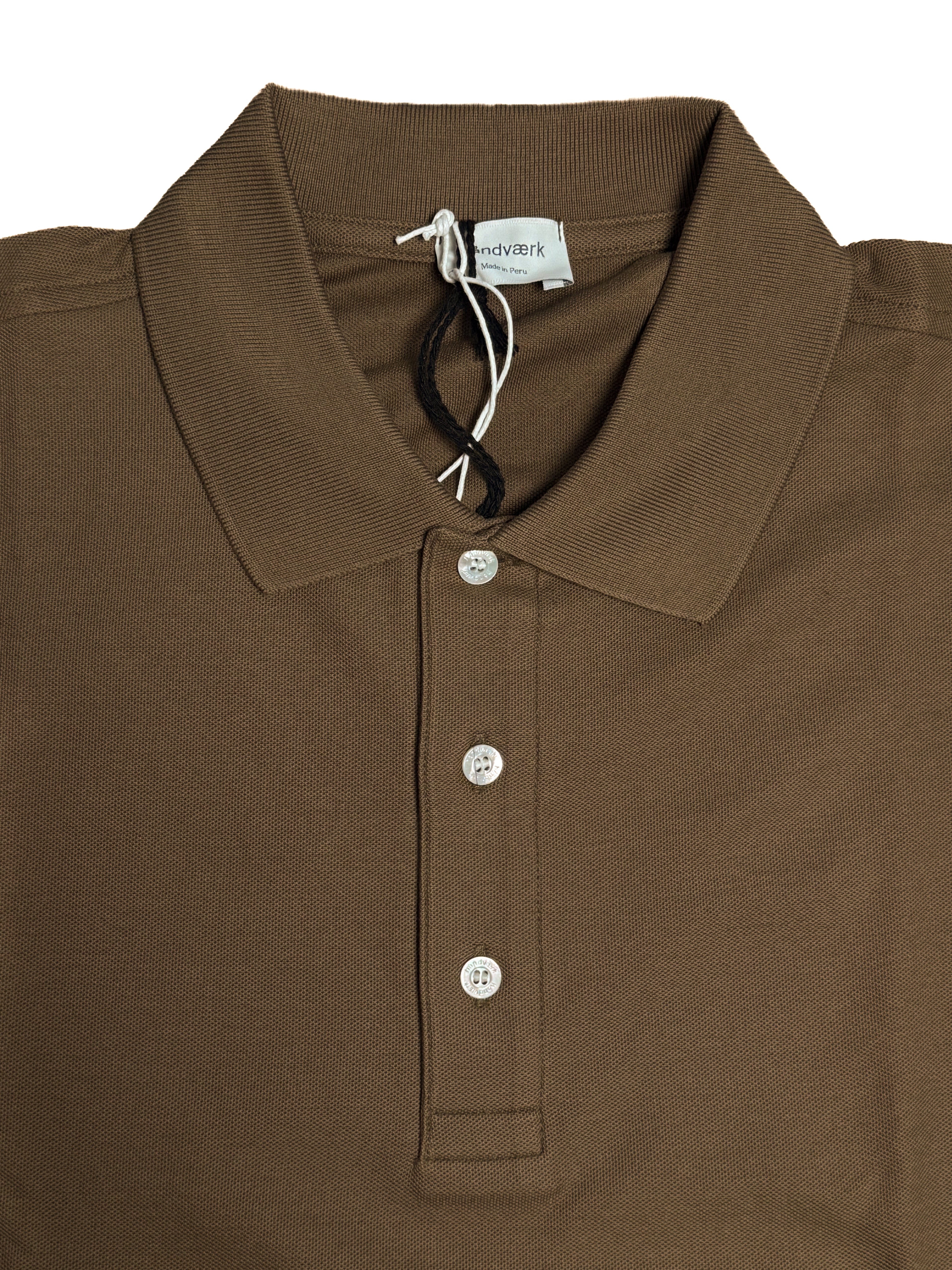 Long Sleeve Pique Polo - Walnut
