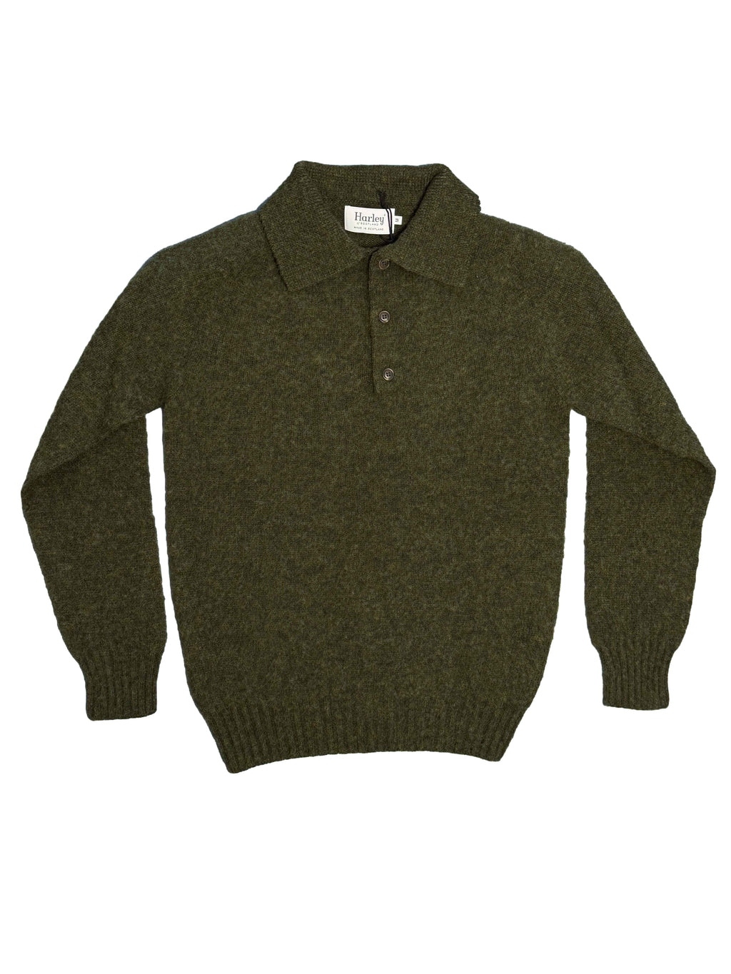 Shaggy Shetland Polo Sweater - Scots Pine