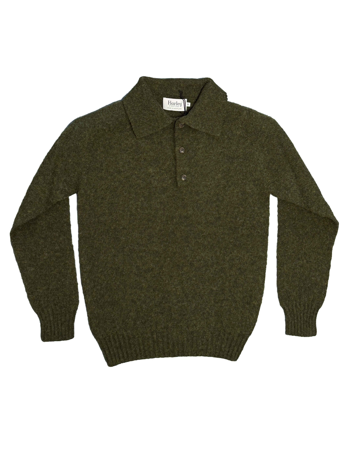 Shaggy Shetland Polo Sweater - Scots Pine