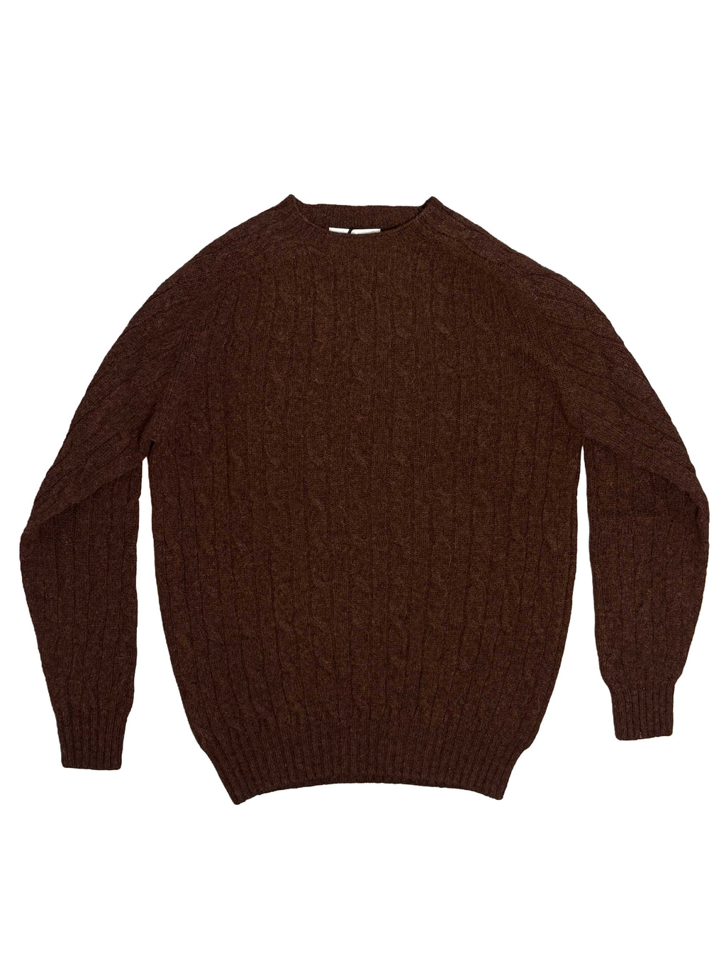 Shetland Cable Crewneck Sweater - Brown
