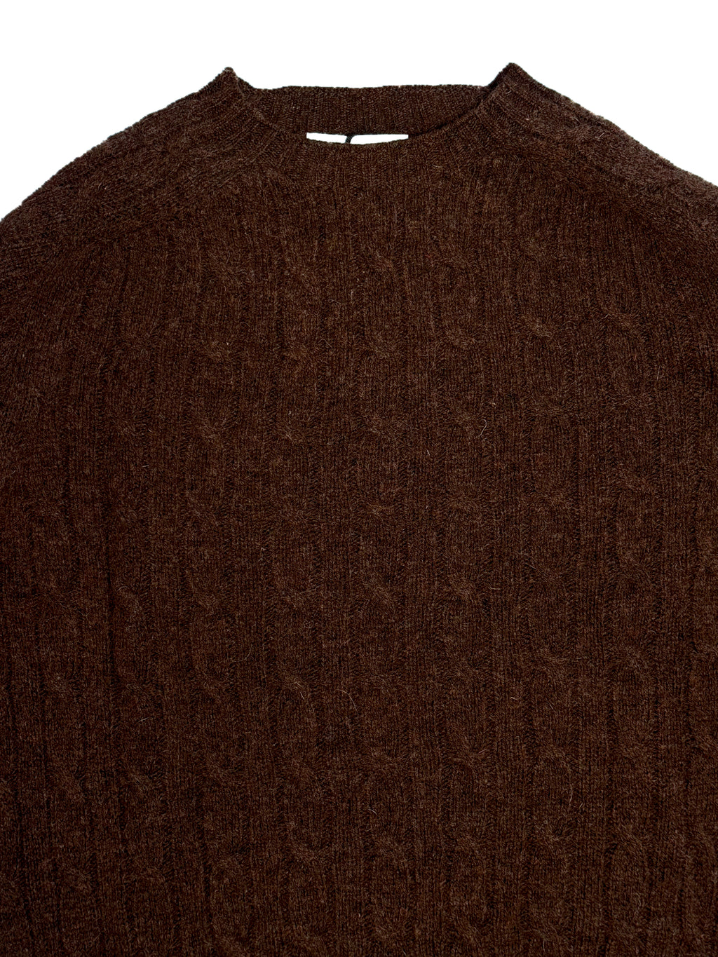 Shetland Cable Crewneck Sweater - Brown