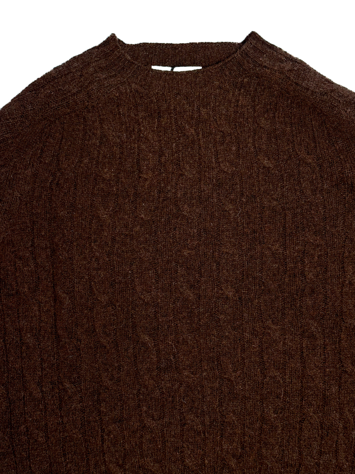 Shetland Cable Crewneck Sweater - Brown