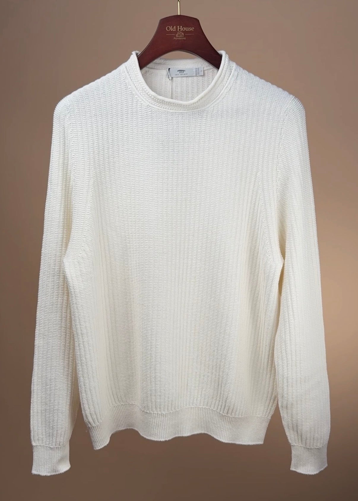 Linen Cotton Ribbed Chevron Mock Neck - Ecru