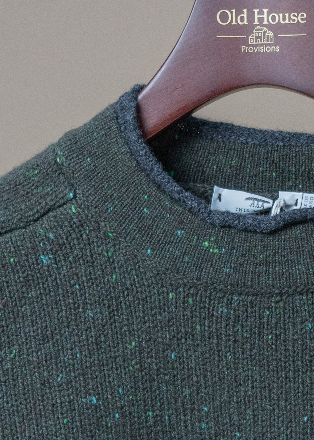 Cashmere Contrast Sweater - Green Charcoal Donegal