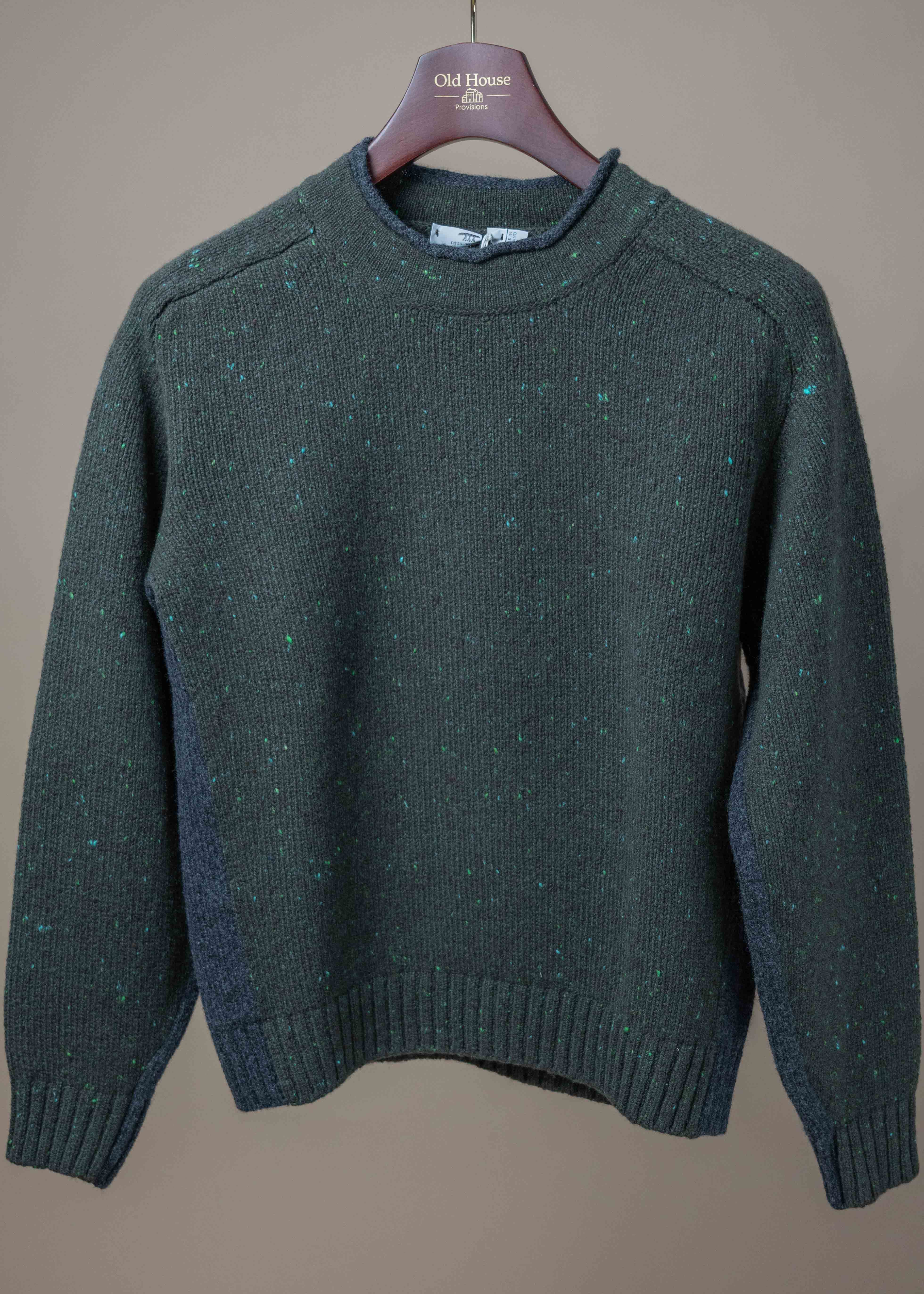 Inis Meáin Cashmere Contrast Sweater - Green Charcoal Donegal