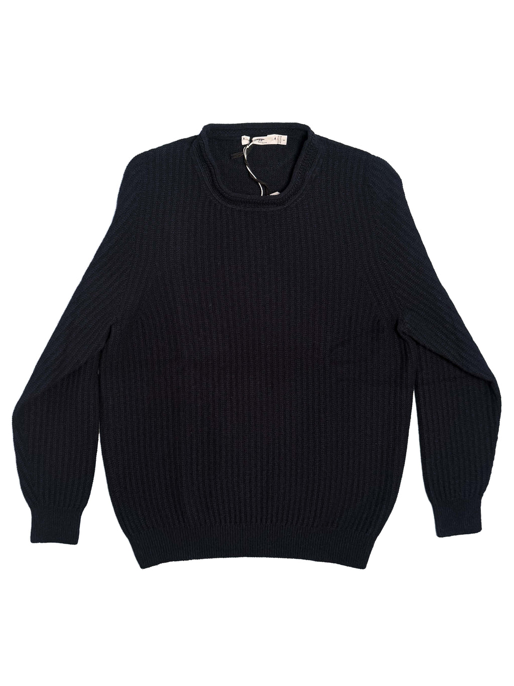 Moss Rib Chevron Neck Sweater - Navy