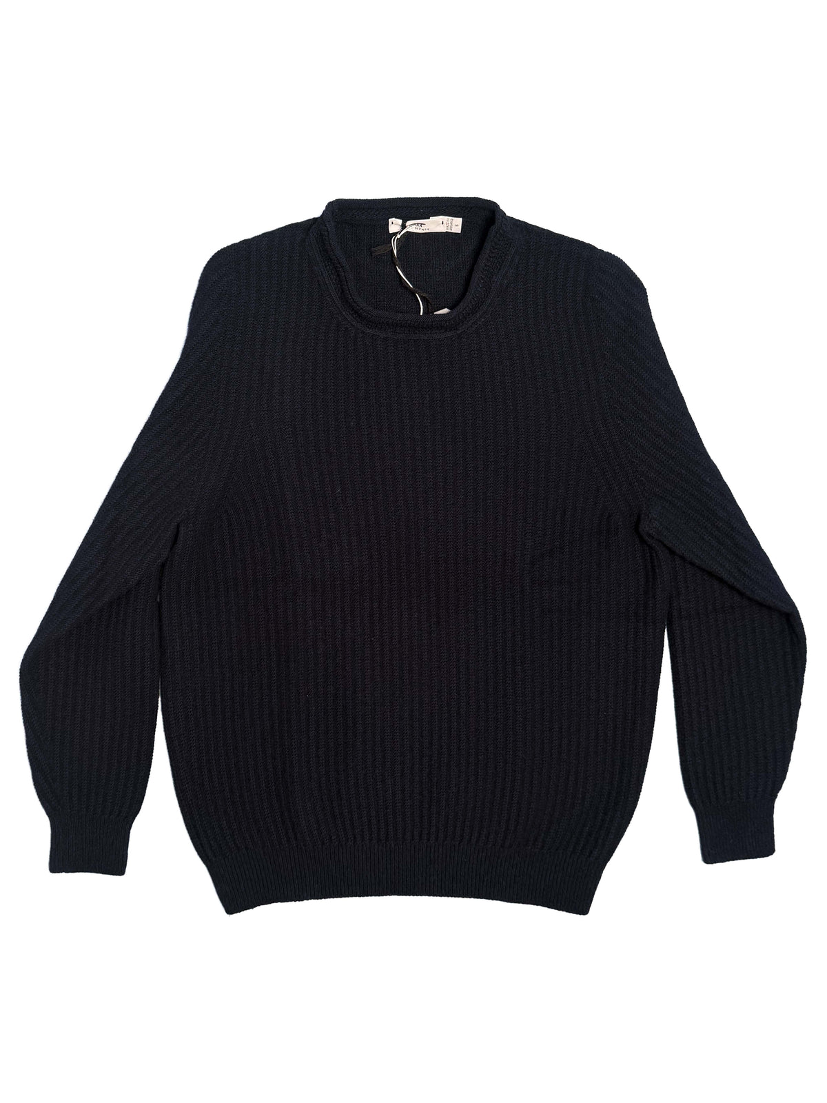 Moss Rib Chevron Neck Sweater - Navy