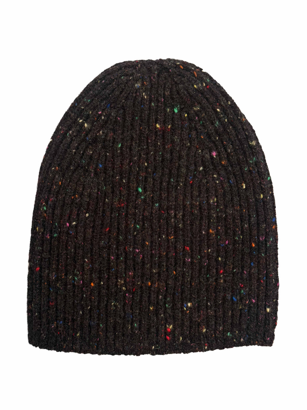 Wool/Cashmere Rib Hat - Brown Fleck