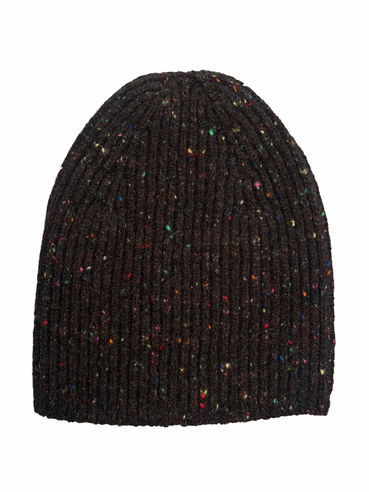 Wool/Cashmere Rib Hat - Brown Fleck