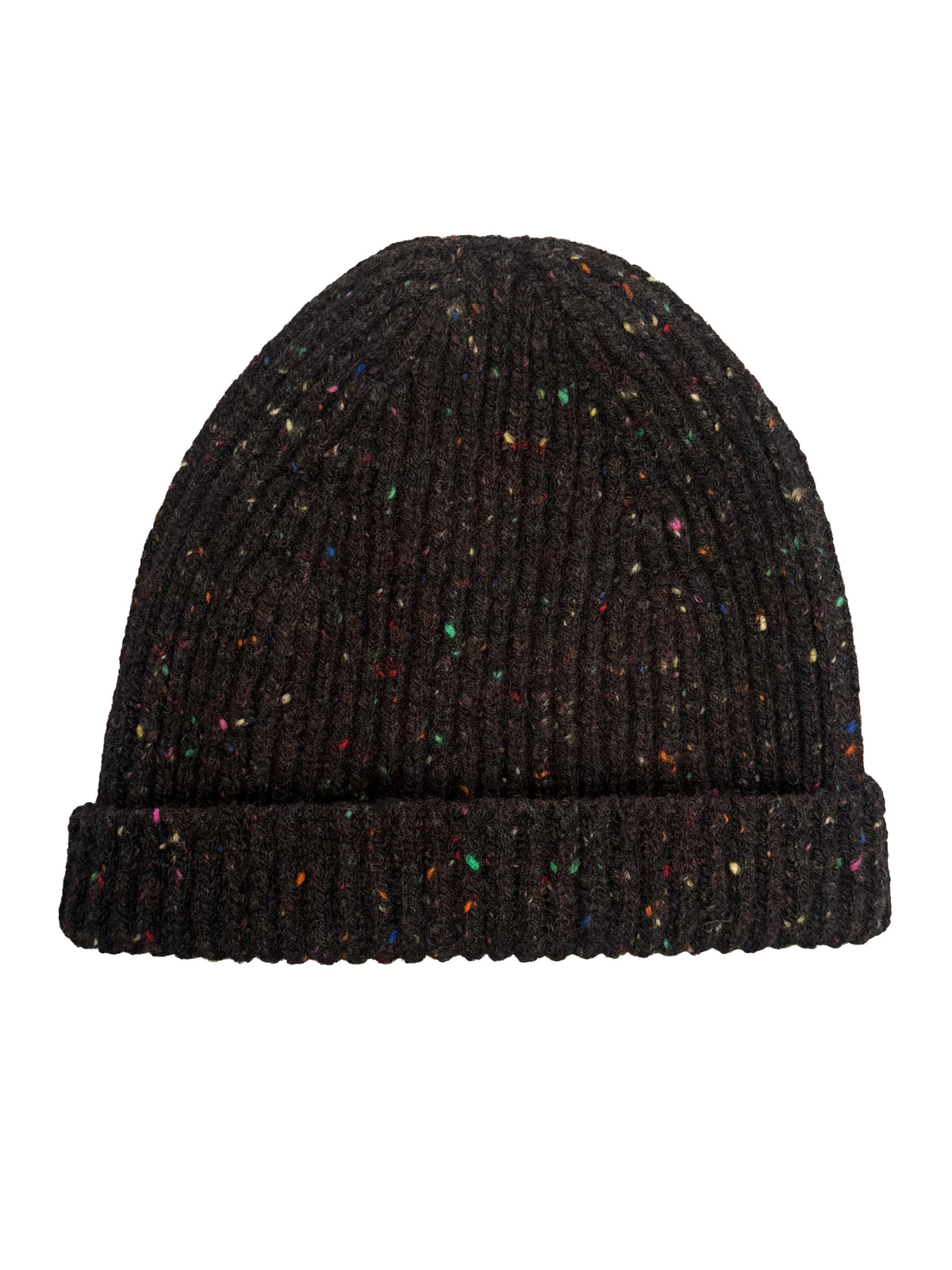 Wool/Cashmere Rib Hat - Brown Fleck
