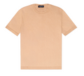 Tan knitted cotton T-shirt by J.Mueser, showcasing a casual, textured fabric with a classic fit and short sleeves.