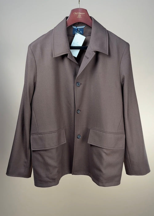 Lutays Attelage Jacket MTO in brown gabardine fabric, stylish men's clothing with a tailored fit and classic design.