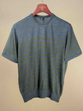 Lutays Intermède Silk Knitted T-Shirt in gray and green, showcasing a stylish, soft fabric clothing piece with a relaxed fit.