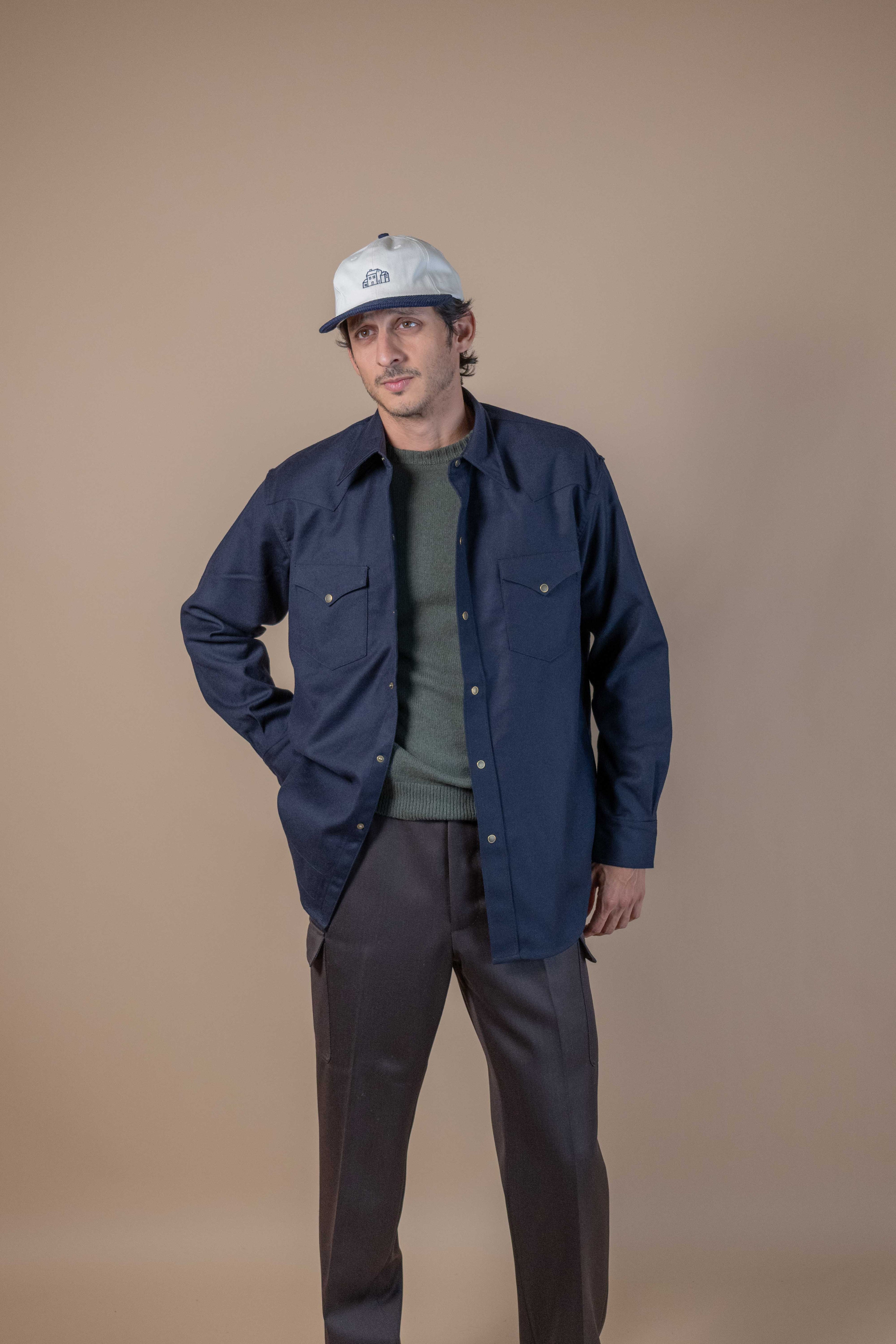 ABIQUIU Western Shirt - Rover Wool Twill Dark Blue