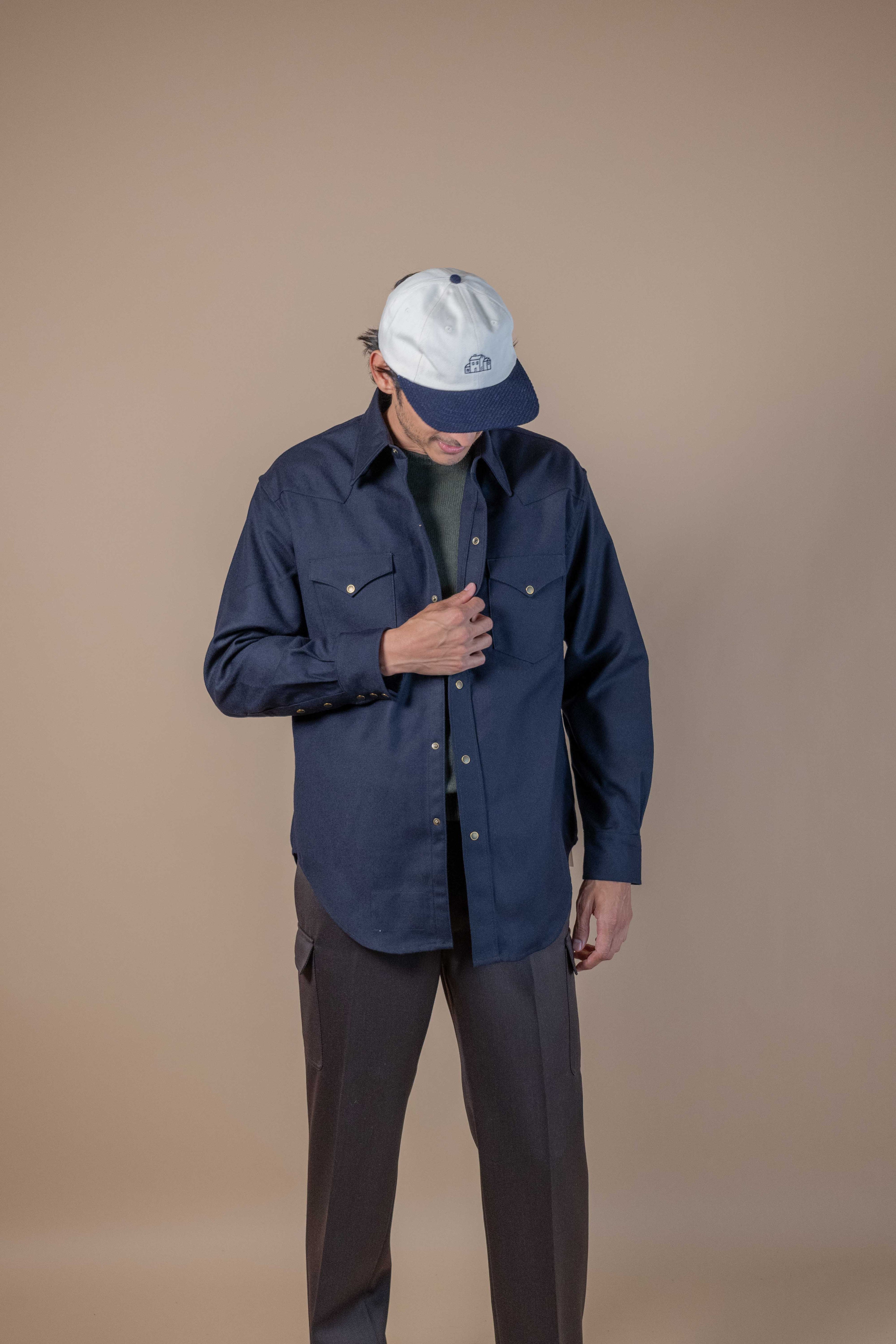 ABIQUIU Western Shirt - Rover Wool Twill Dark Blue