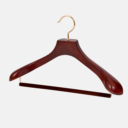 Nakata Hanger AUT-05 suit hanger in Mars brown with gold chrome finish, designed for hanging suits and formal clothing.
