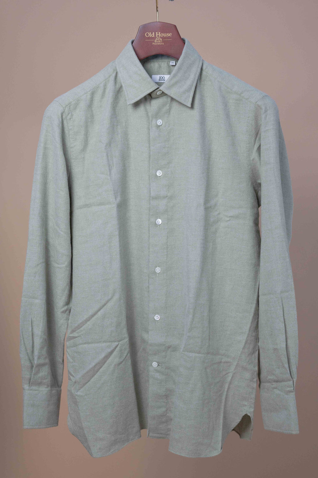 Twill Cashmere Cotton Flannel Button Up Shirt - Green
