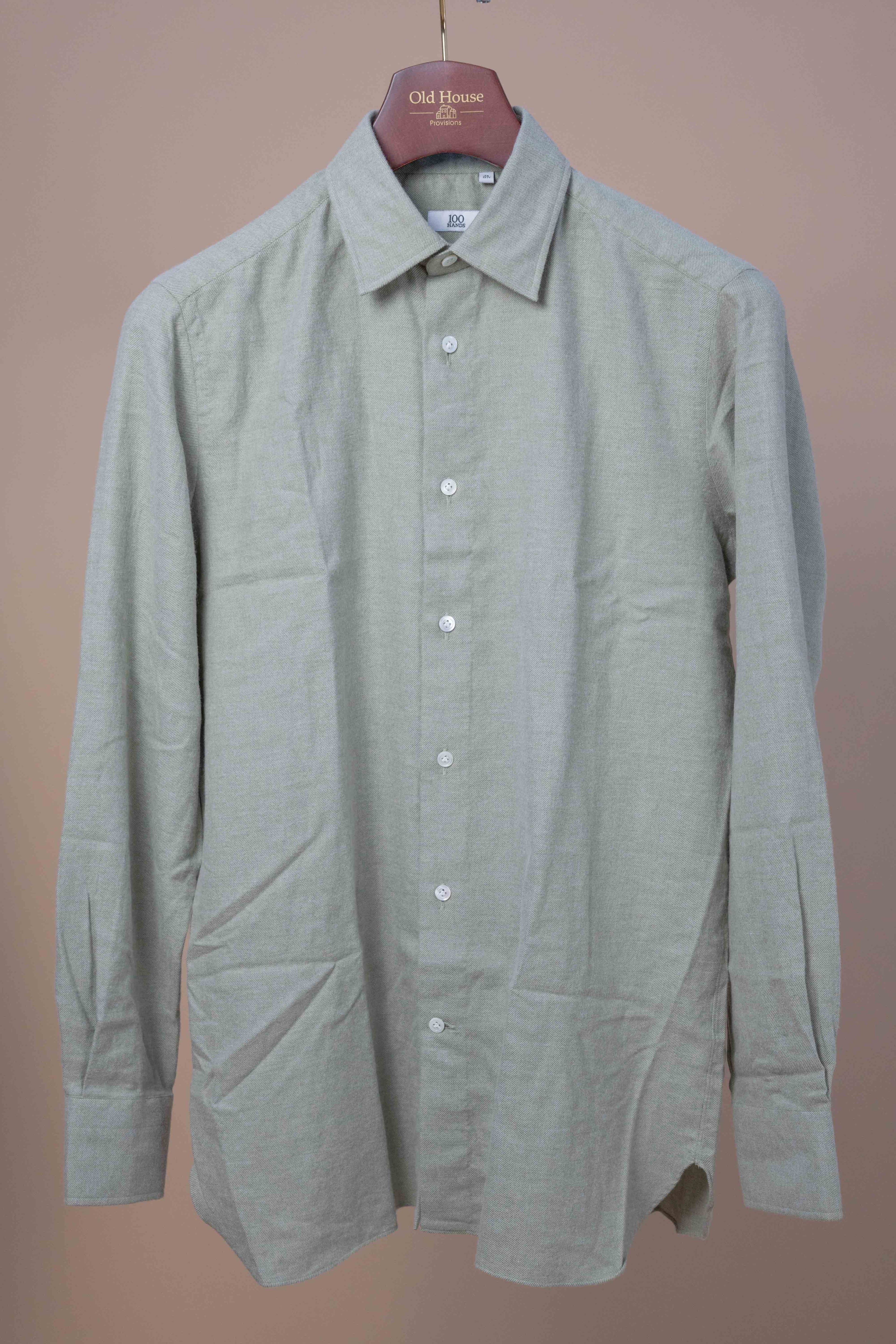 Twill Cashmere Cotton Flannel Button Up Shirt - Green