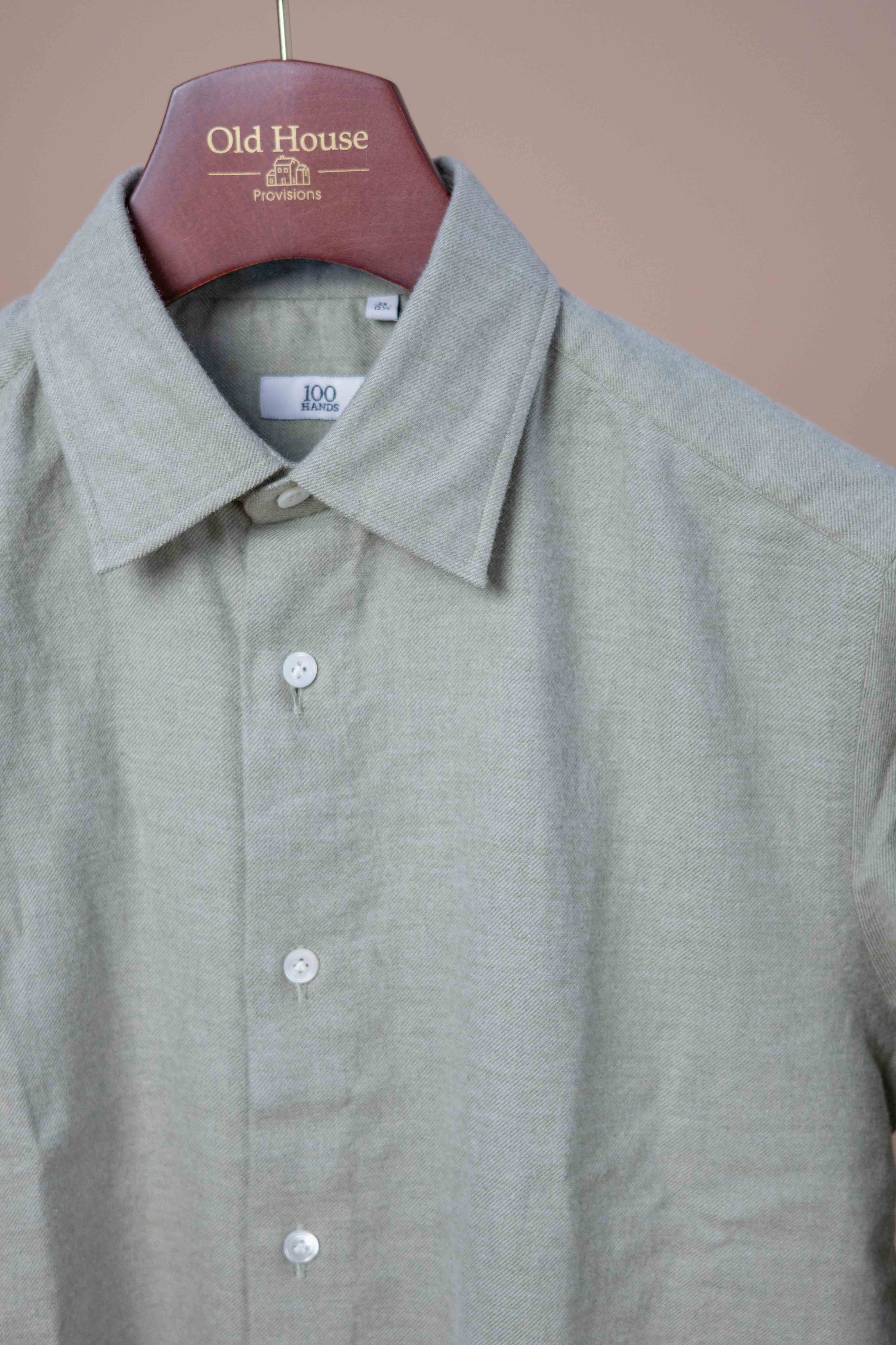 Twill Cashmere Cotton Flannel Button Up Shirt - Green