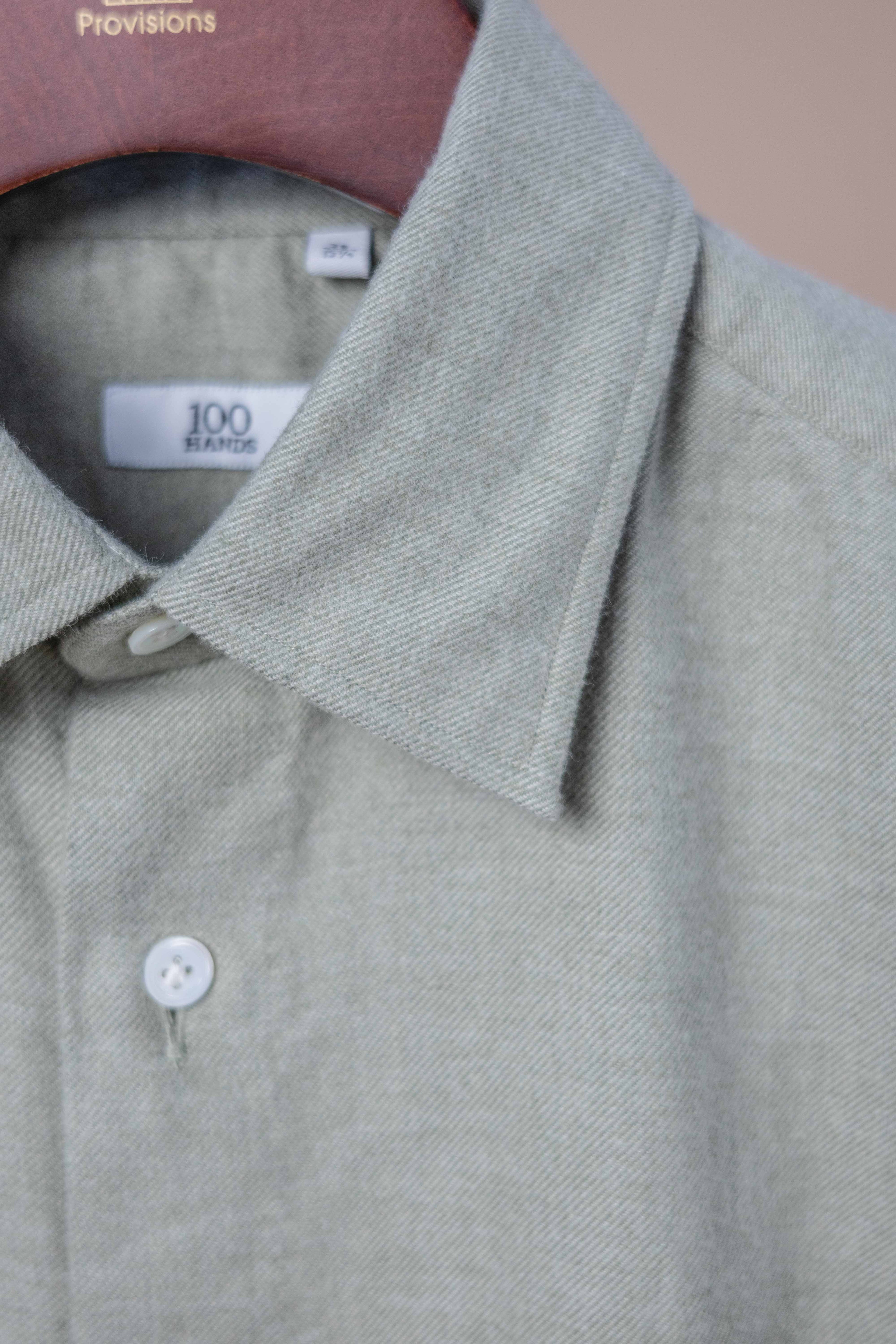 Twill Cashmere Cotton Flannel Button Up Shirt - Green