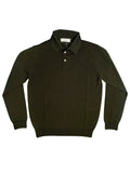 Long-Sleeve Merino Knitted Polo - Dark Olive
