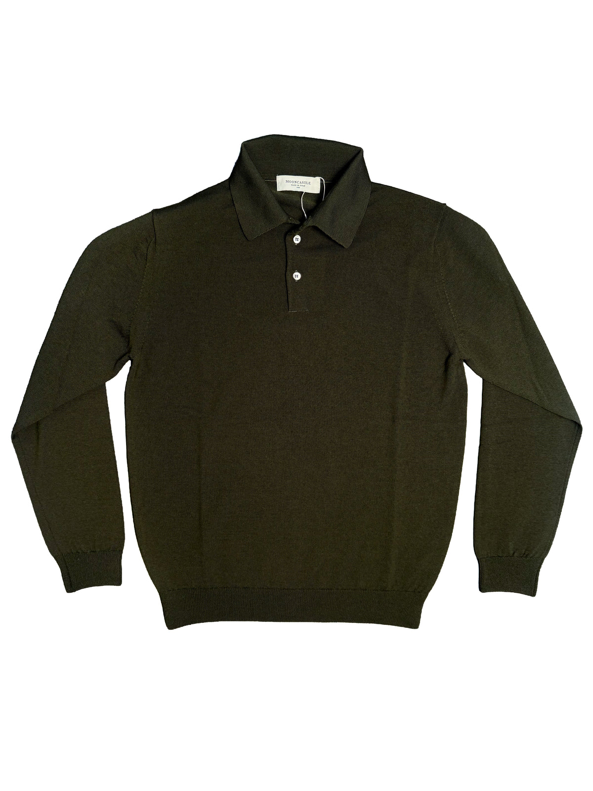 Long-Sleeve Merino Knitted Polo - Dark Olive
