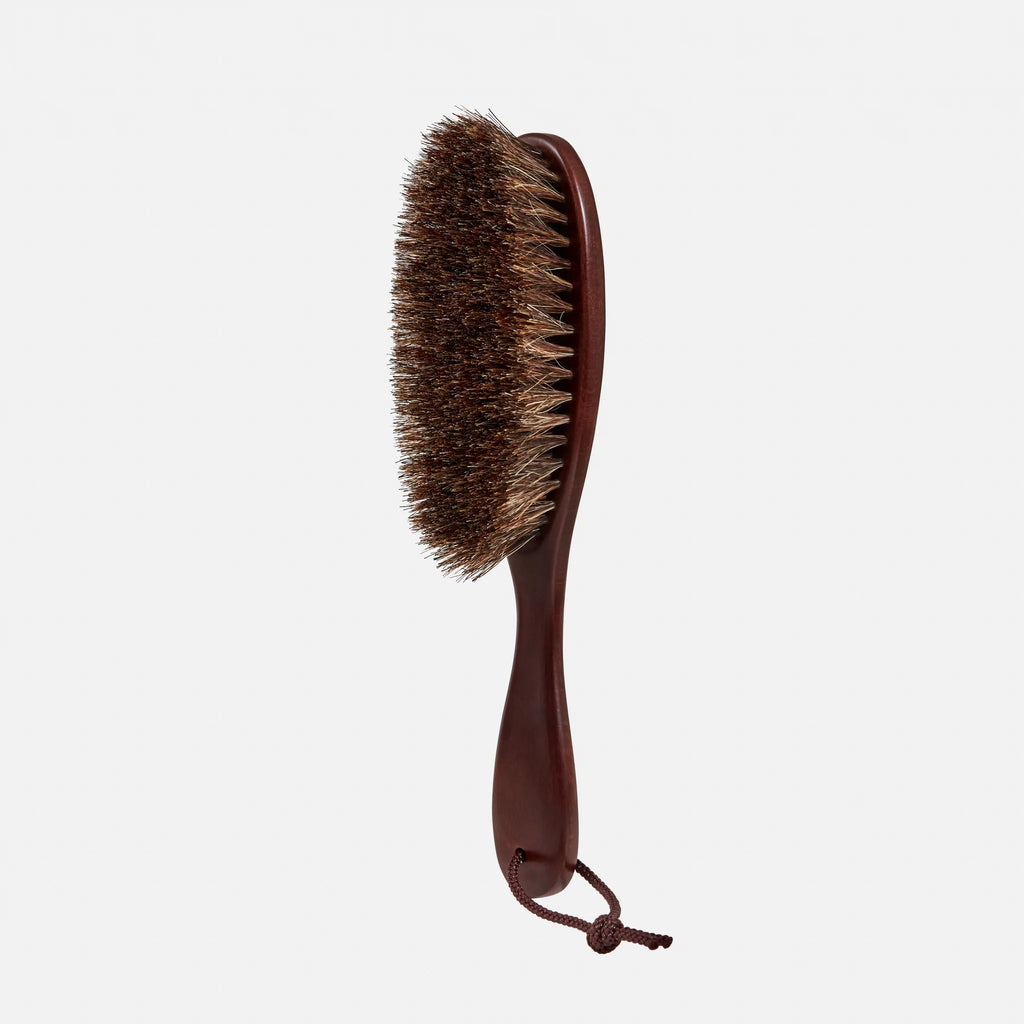 Nakata Hanger horsehair garment brush with wooden handle, designed for removing dust and lint from clothing and fabrics.