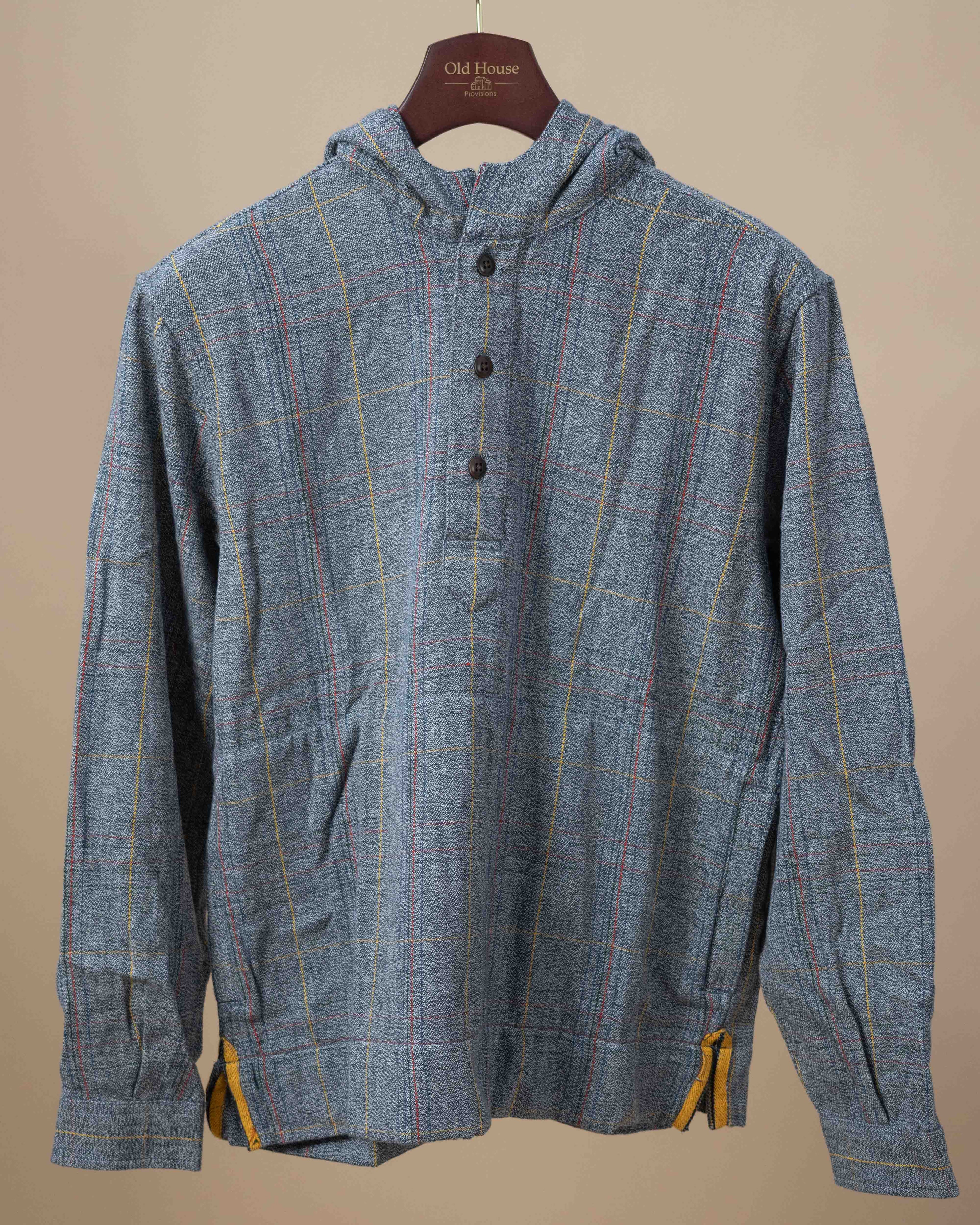 Hooded Half Placket Shirt - Gray 2-ply Flecked Twill
