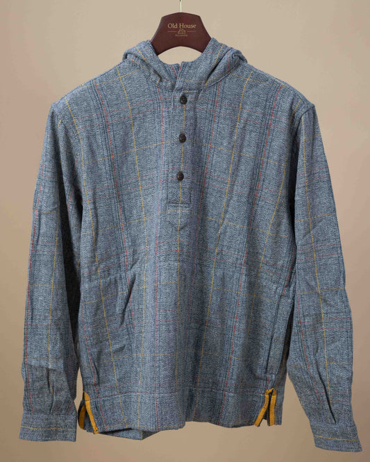 Hooded Half Placket Shirt - Gray 2-ply Flecked Twill