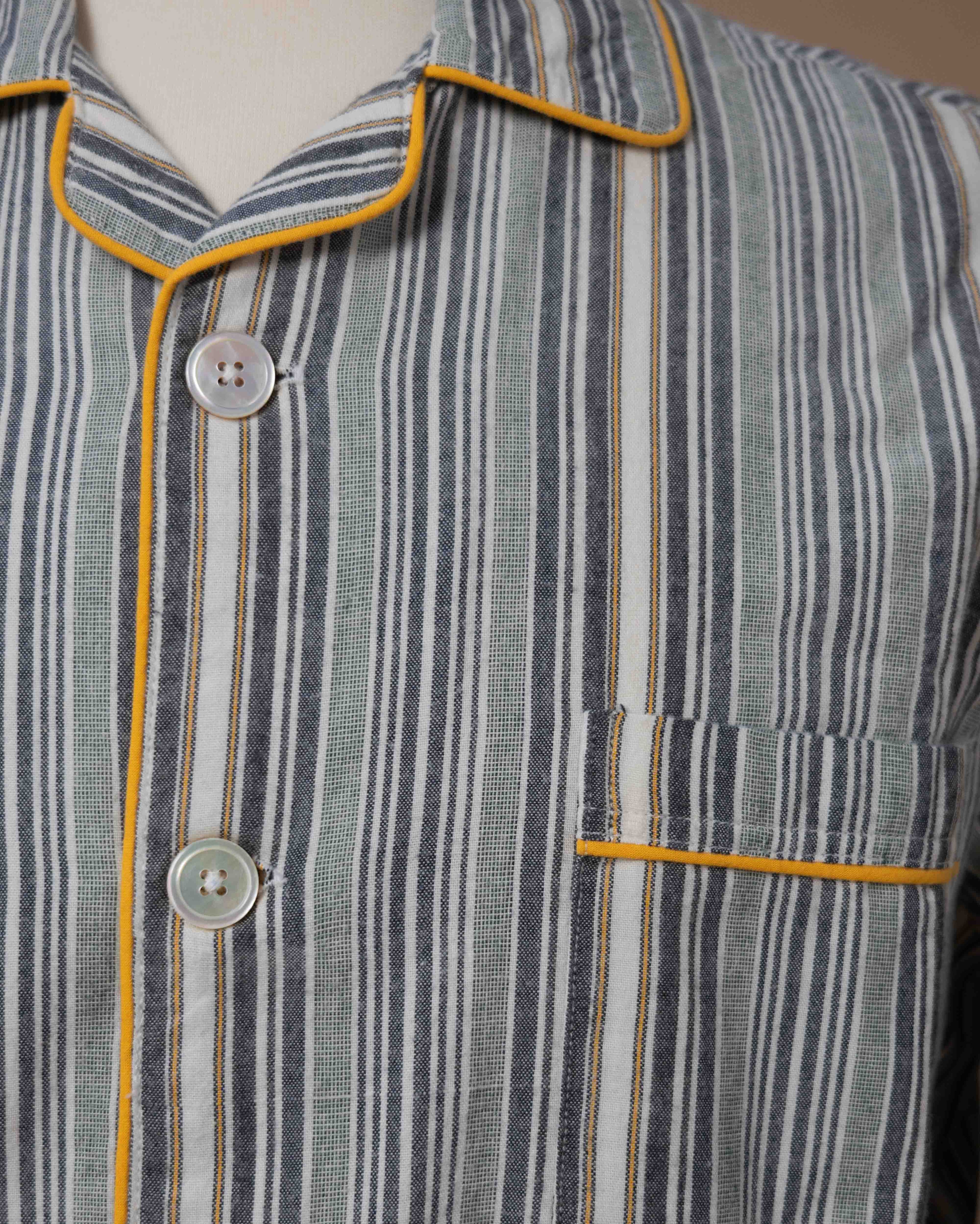 Pijama Suit - Green/Gray Stripe Brushed Madras