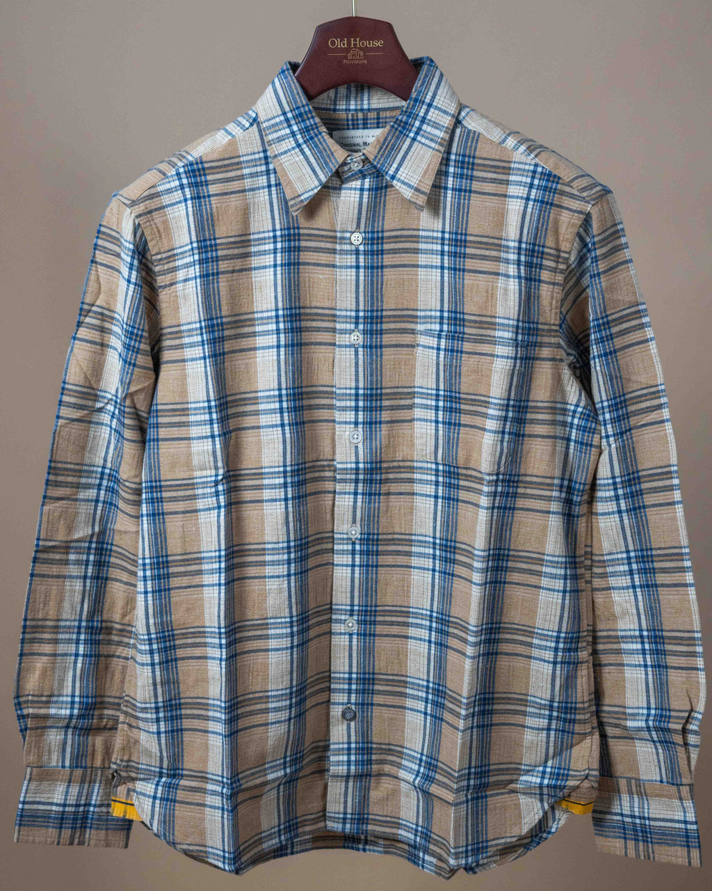 Button Up Shirt - Raw Organic Beige & Blue