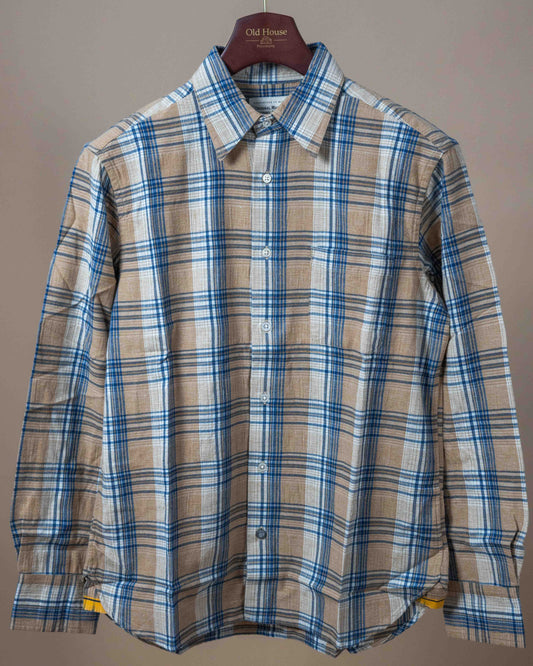 Button Up Shirt - Raw Organic Beige & Blue