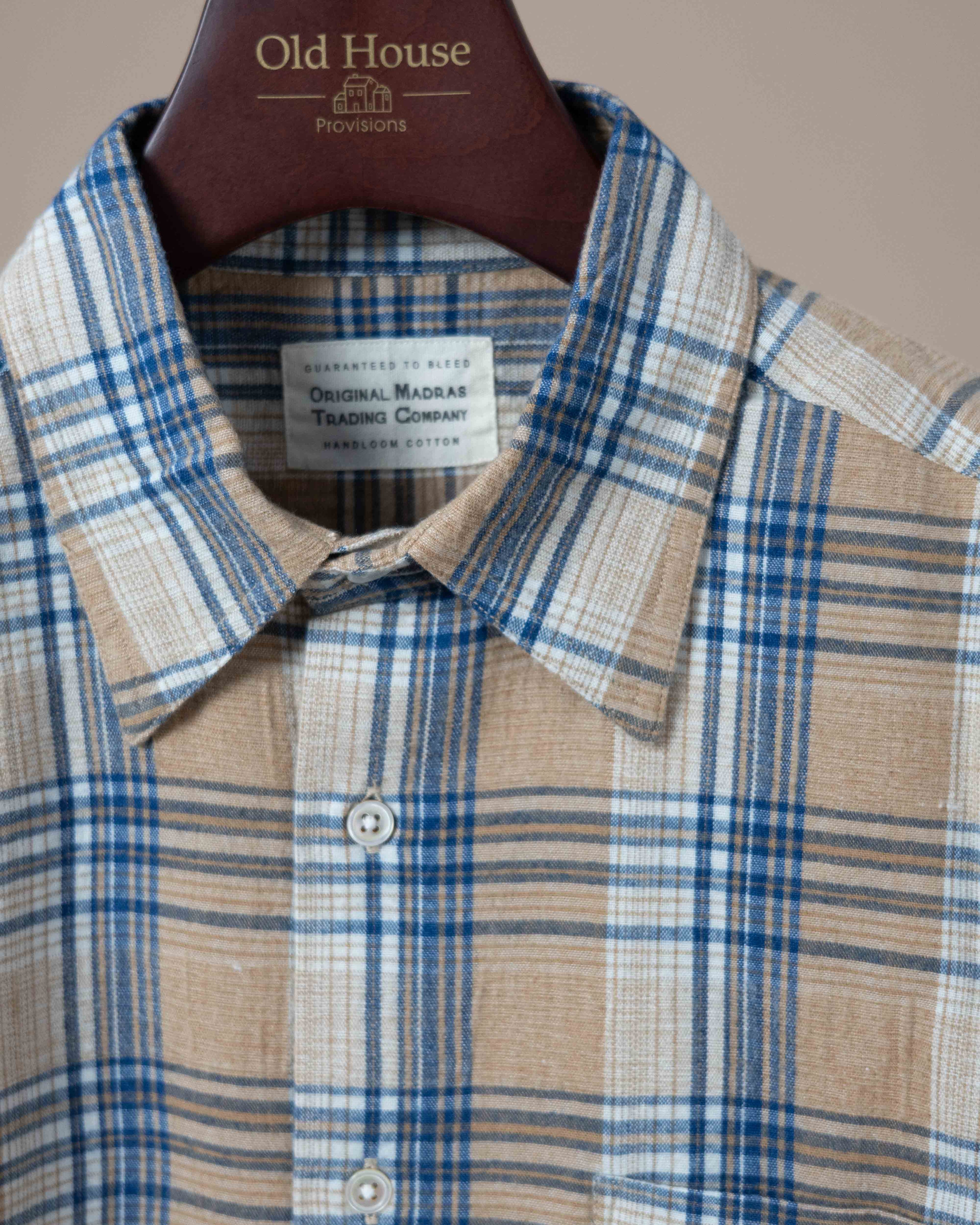 Button Up Shirt - Raw Organic Beige & Blue