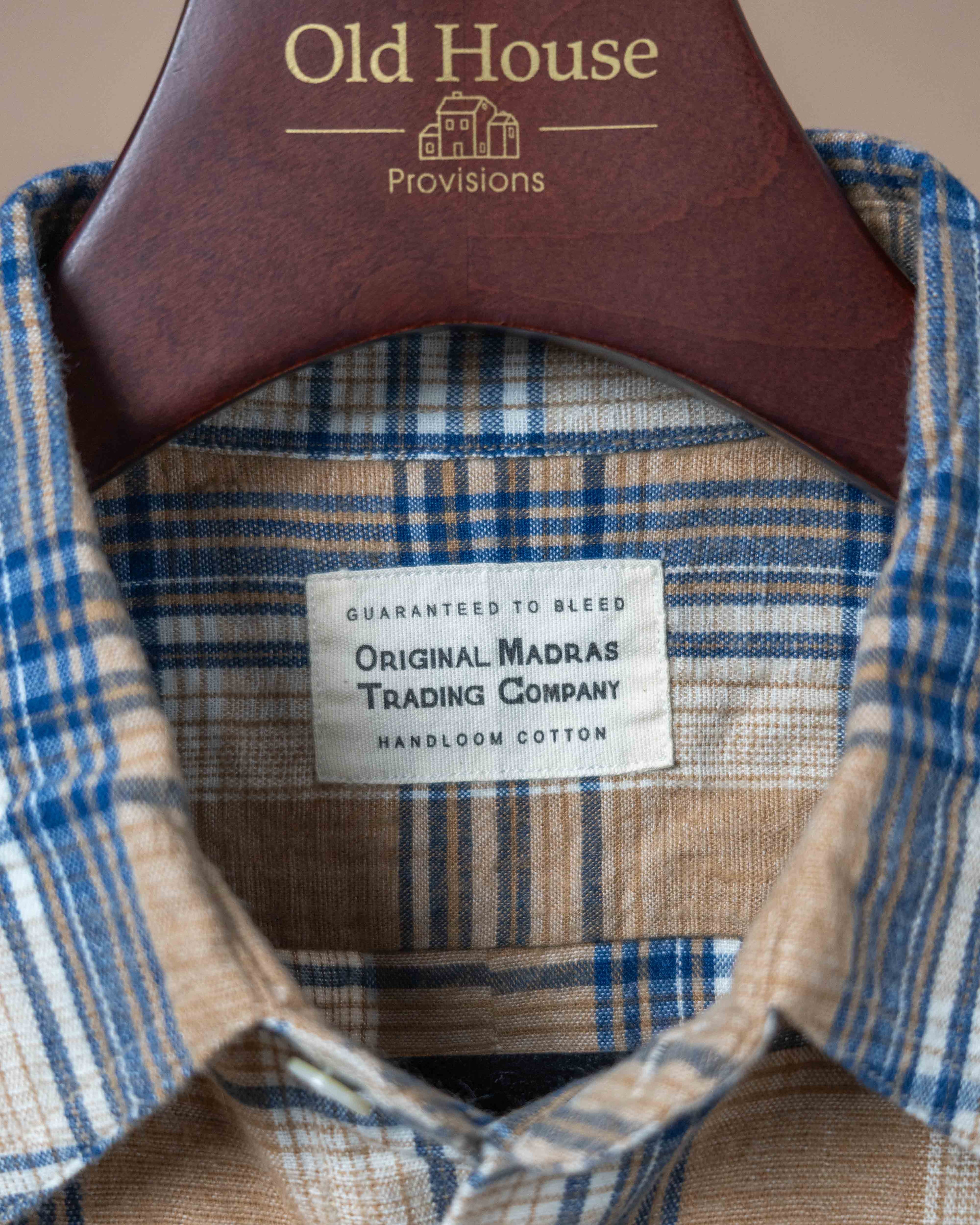 Button Up Shirt - Raw Organic Beige & Blue
